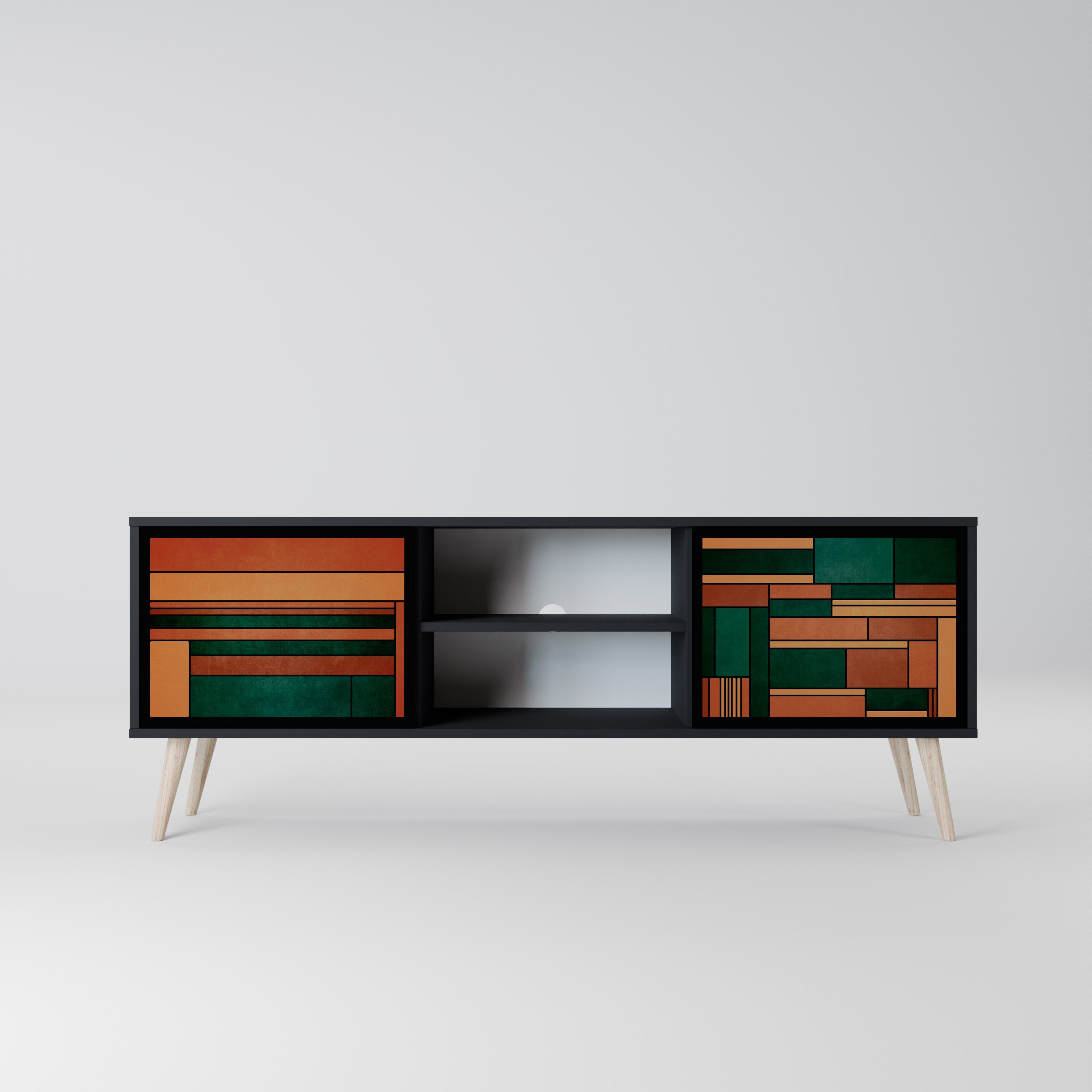 Mueble de TV de 2 puertas EARTHY FIGURES en acabado negro