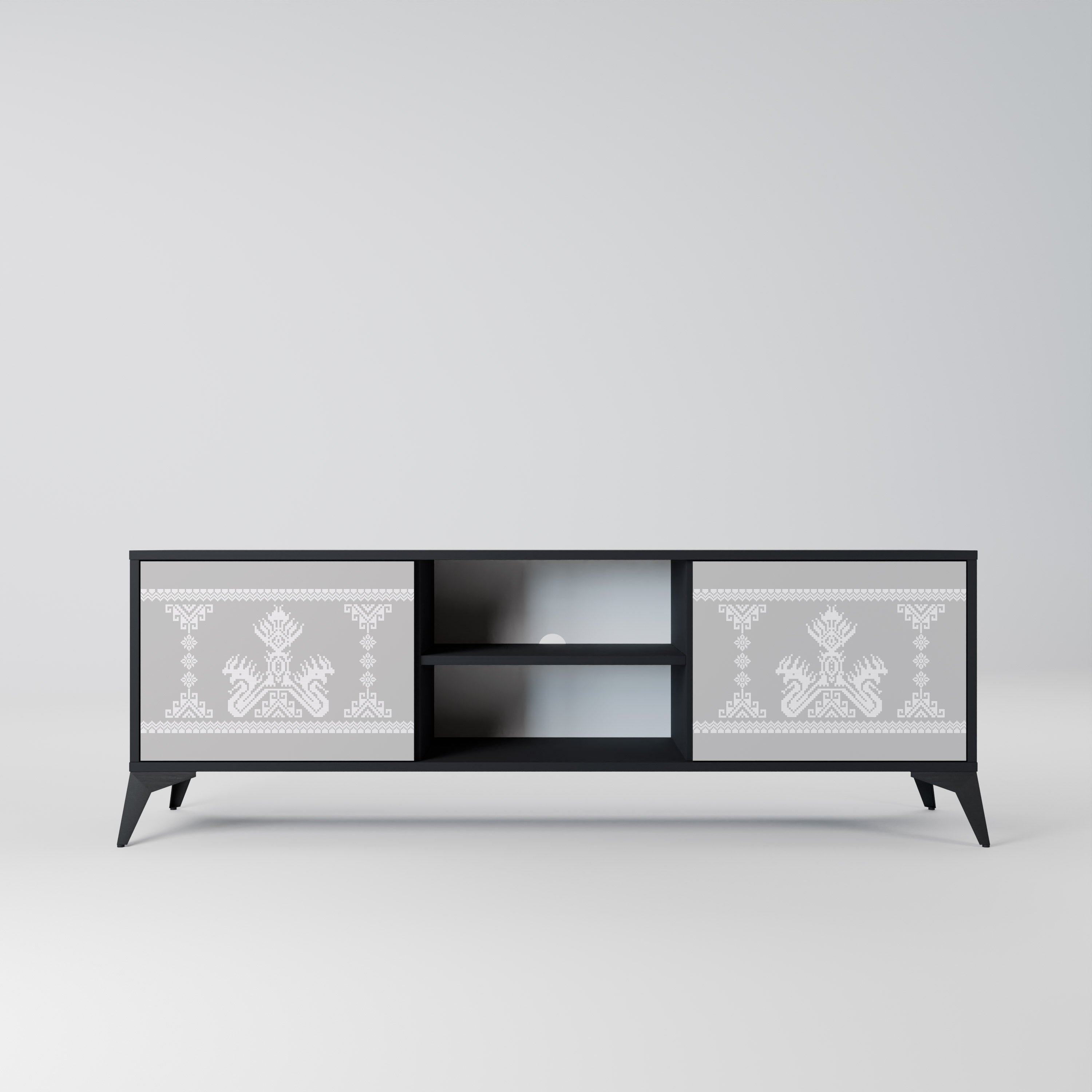 Mueble de TV de 2 puertas THAI GRAY con acabado negro