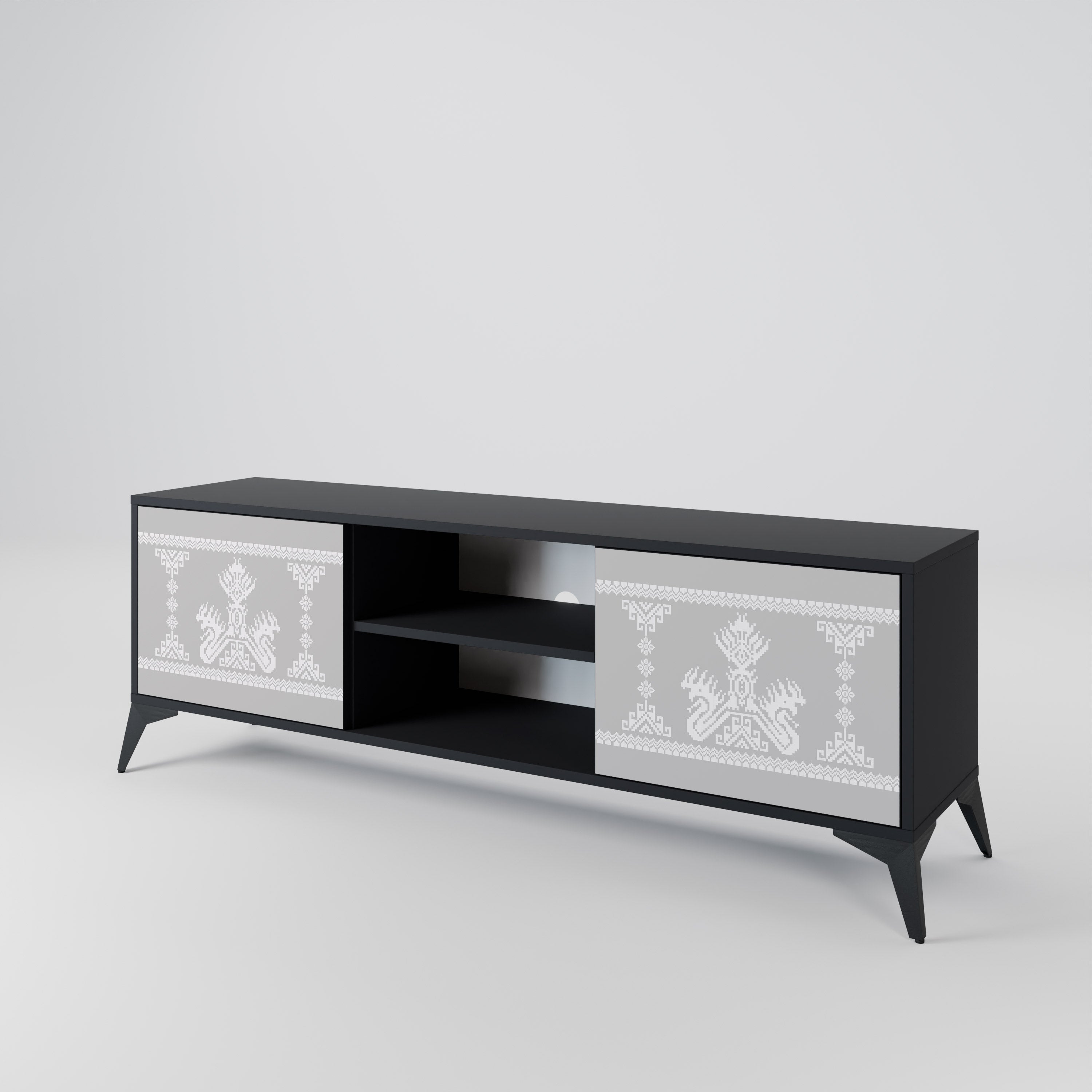 Mueble de TV de 2 puertas THAI GRAY con acabado negro