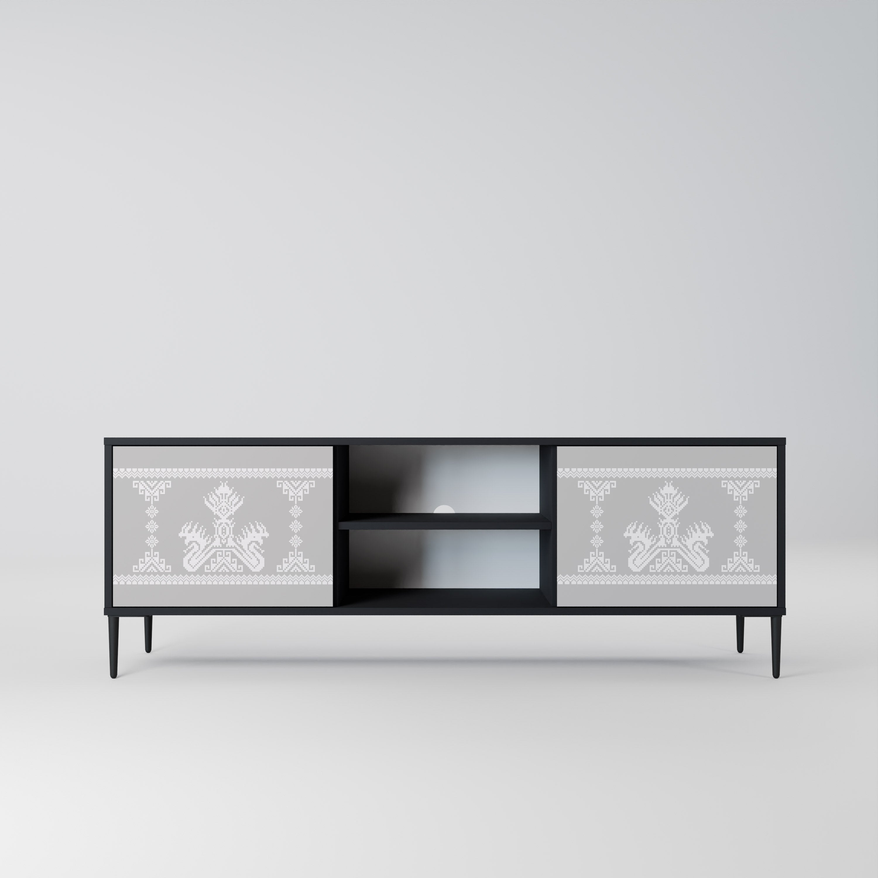 Mueble de TV de 2 puertas THAI GRAY con acabado negro