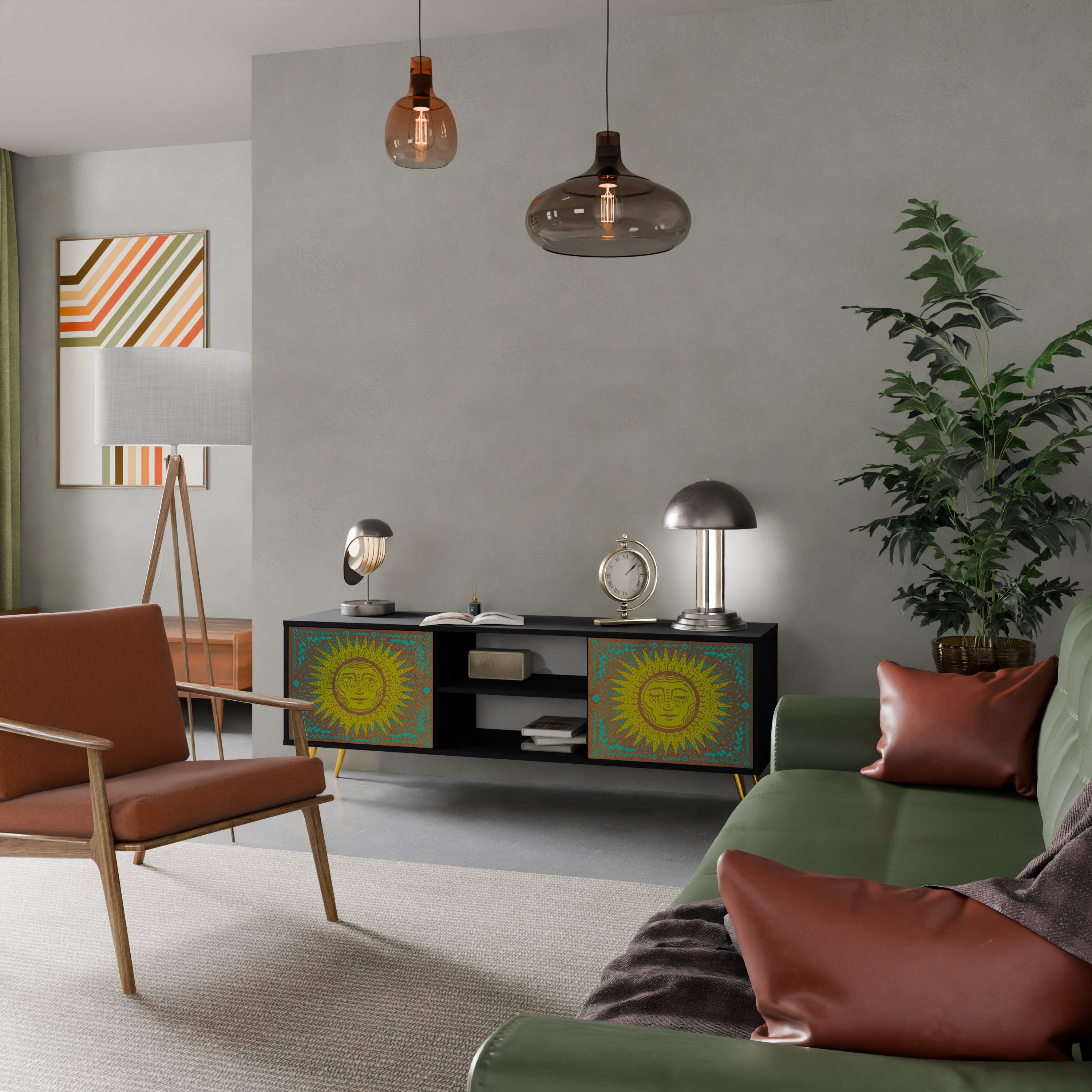 Mueble de TV de 2 puertas SUNSHINE EULOGY con acabado negro