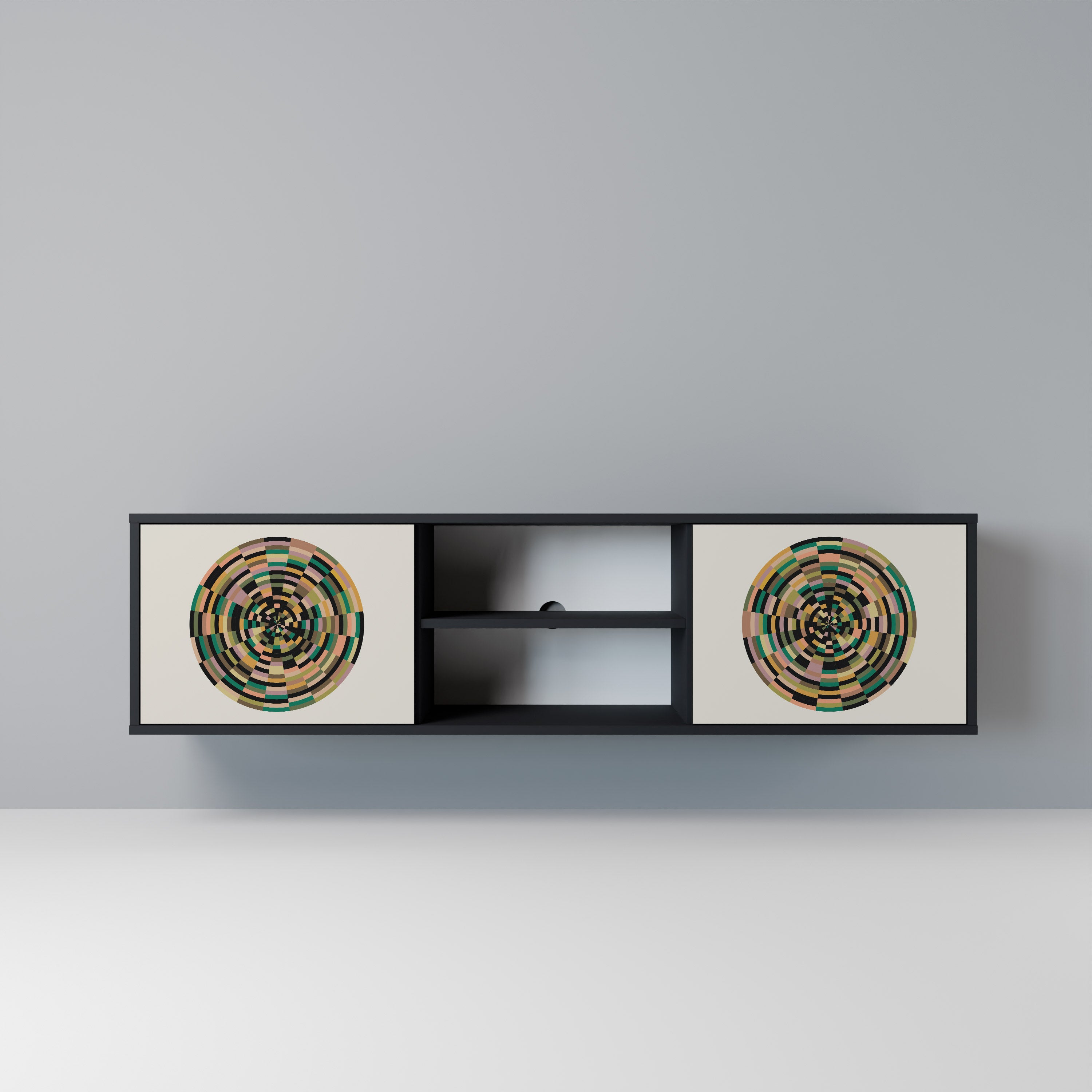 Mueble de TV de 2 puertas GREEN CIRCLES con acabado negro