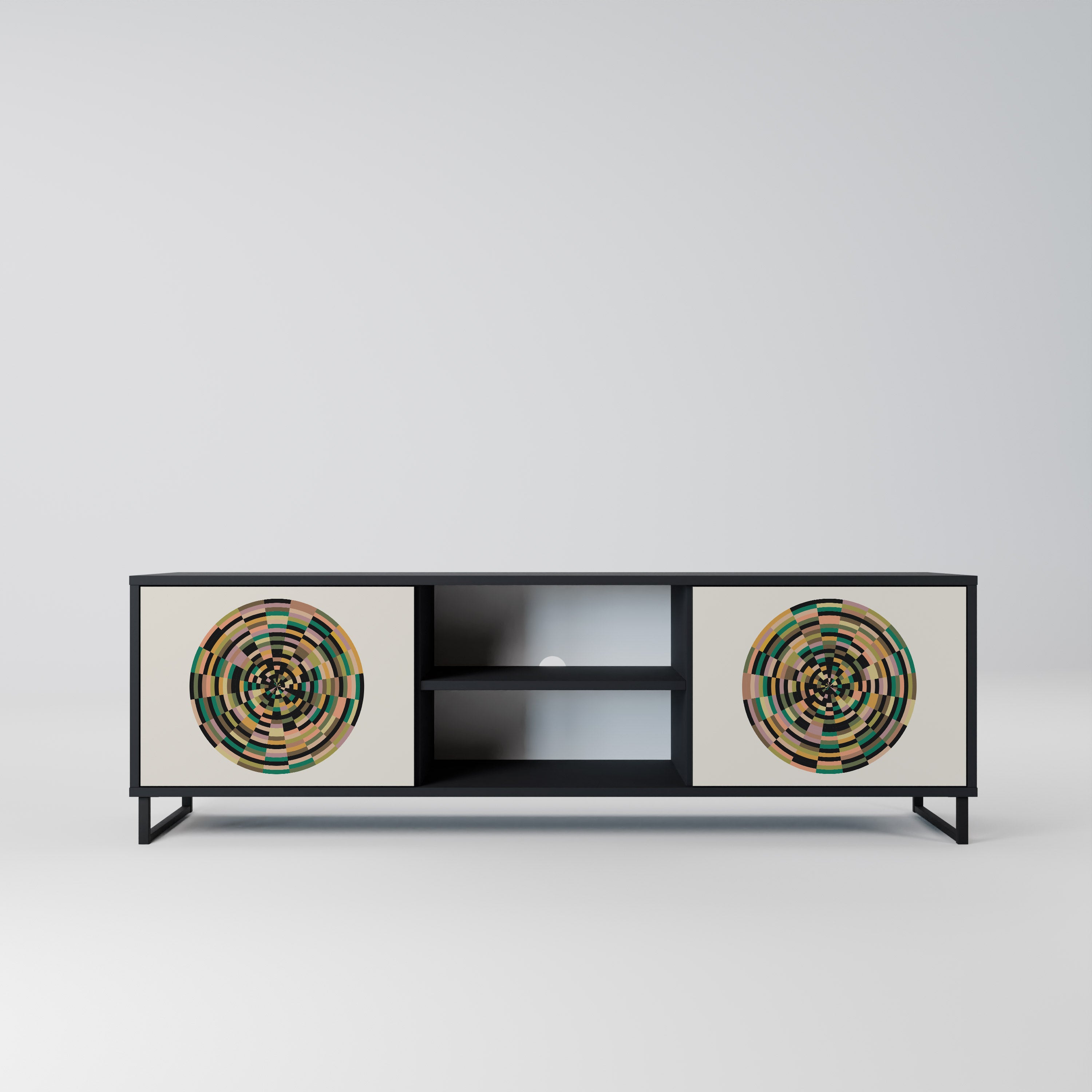 Mueble de TV de 2 puertas GREEN CIRCLES con acabado negro