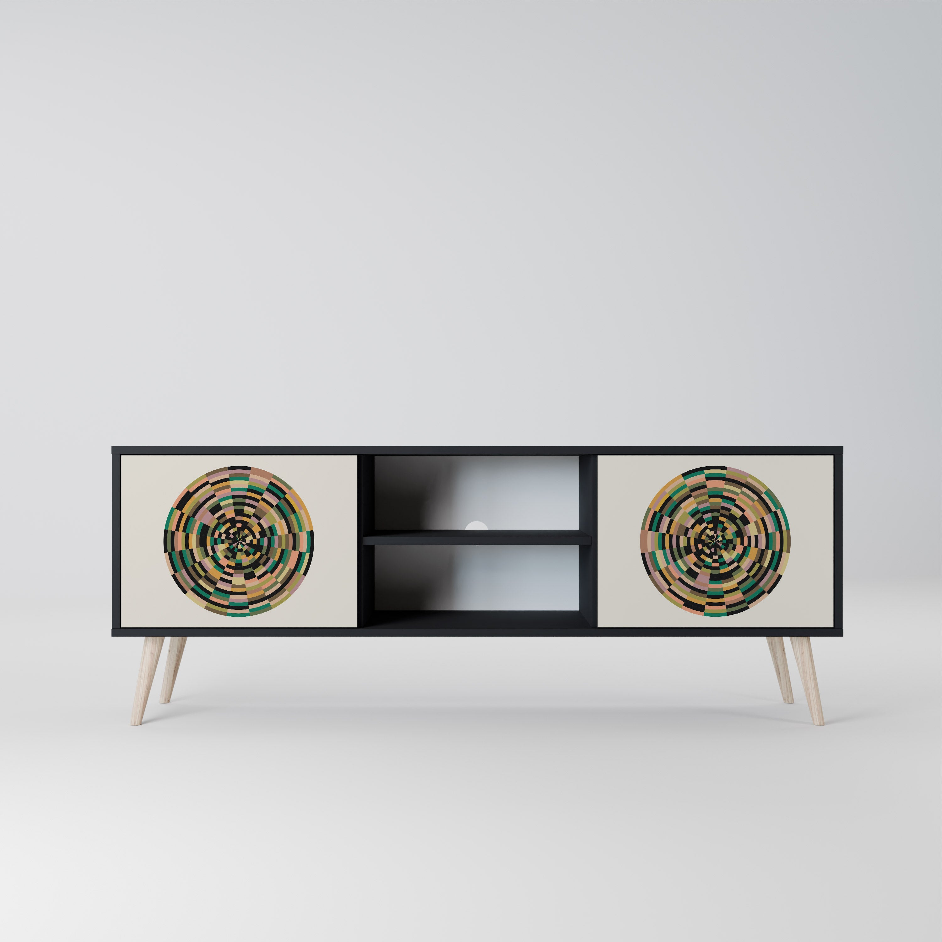 Mueble de TV de 2 puertas GREEN CIRCLES con acabado negro