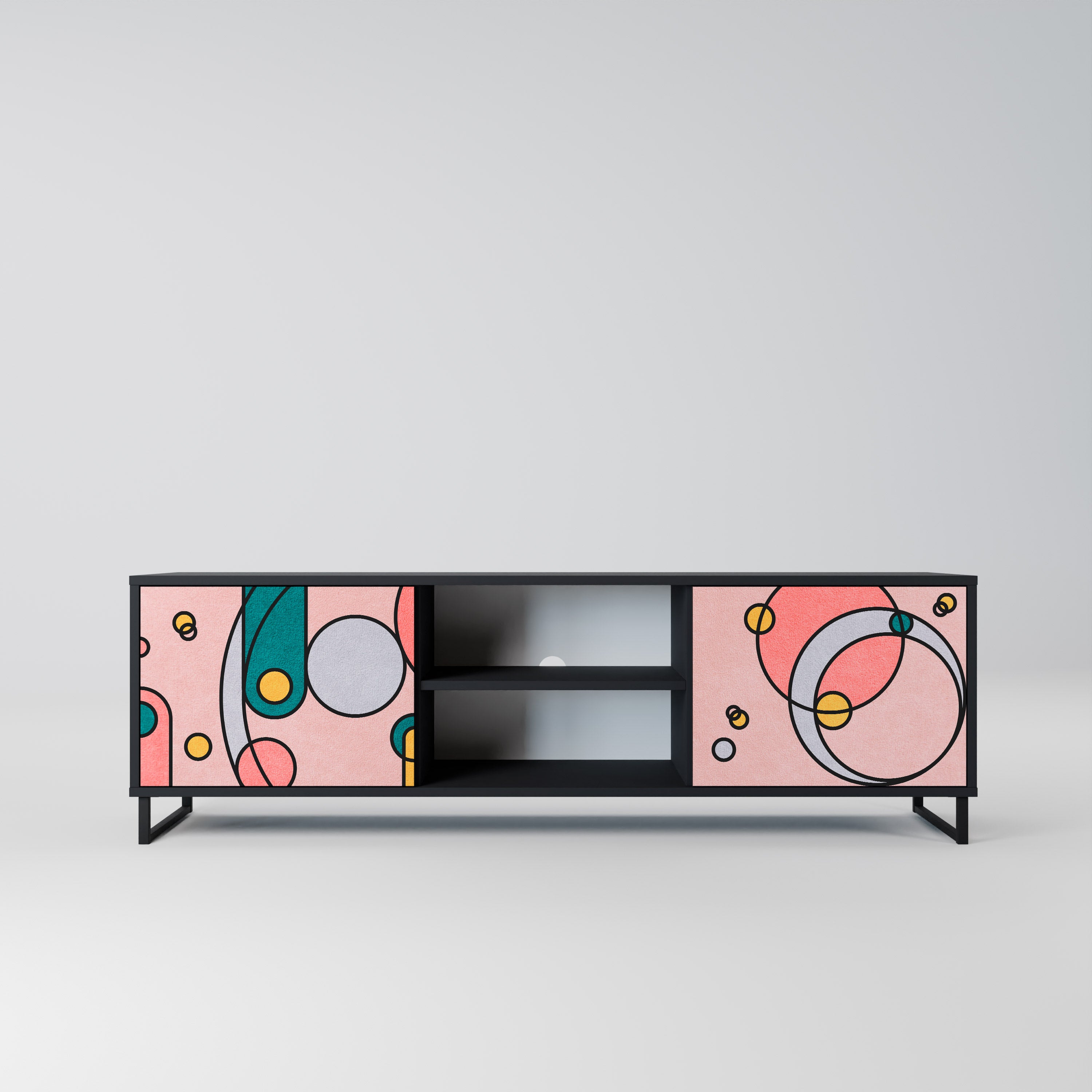 Mueble de TV de 2 puertas GOSSAMER ECHOES con acabado negro