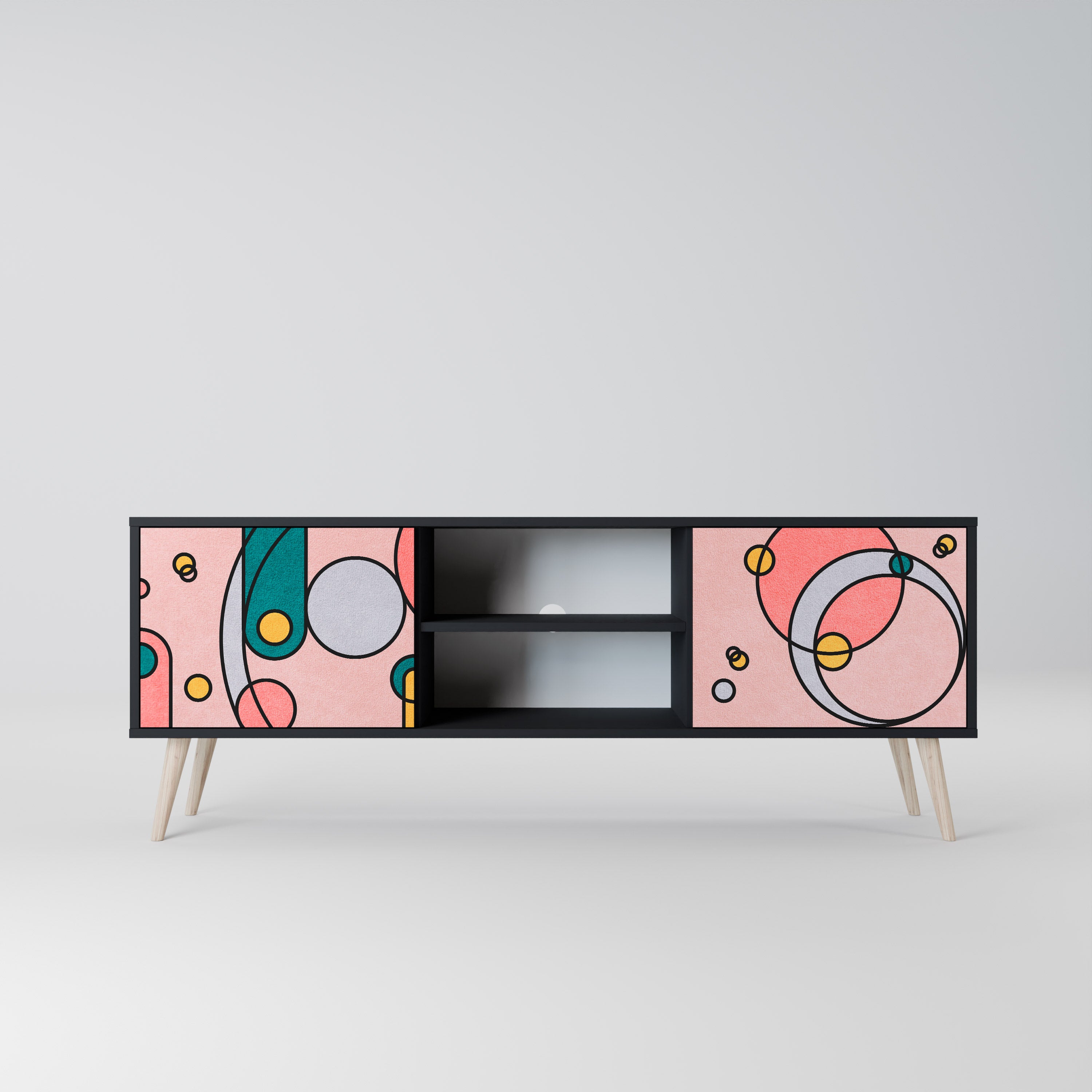 Mueble de TV de 2 puertas GOSSAMER ECHOES con acabado negro