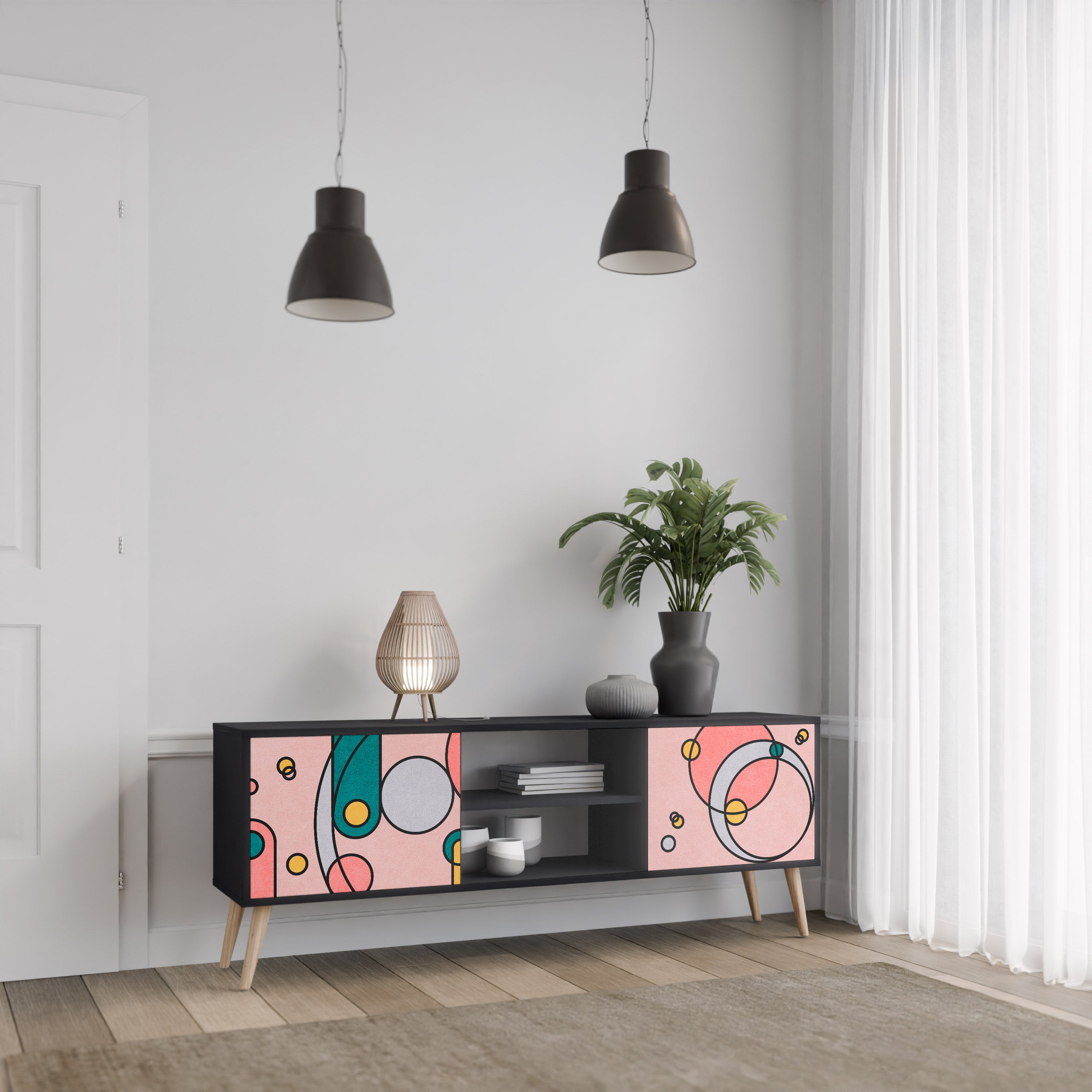 Mueble de TV de 2 puertas GOSSAMER ECHOES con acabado negro