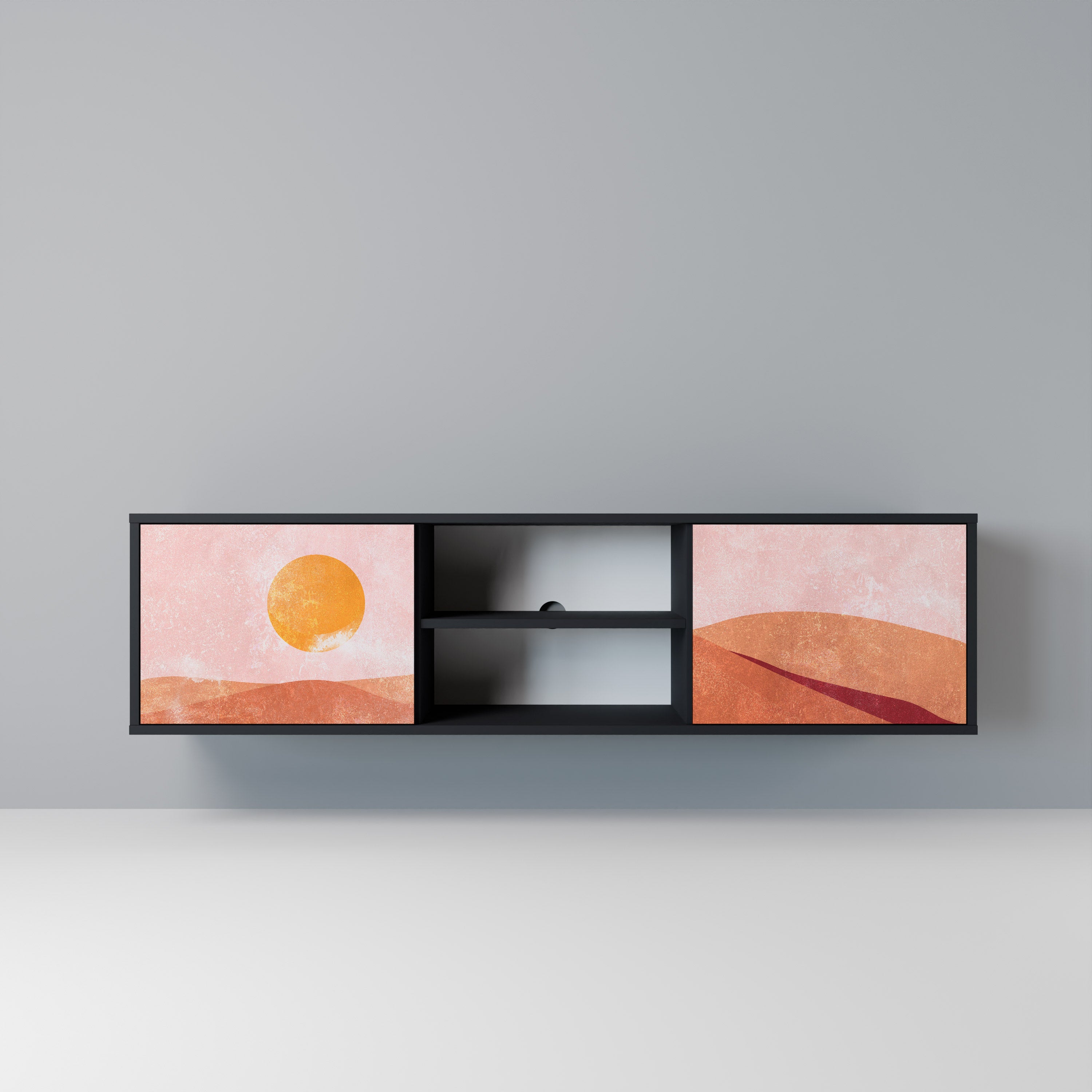 Mueble de TV de 2 puertas LUMINOUS SUNLIGHT con acabado negro