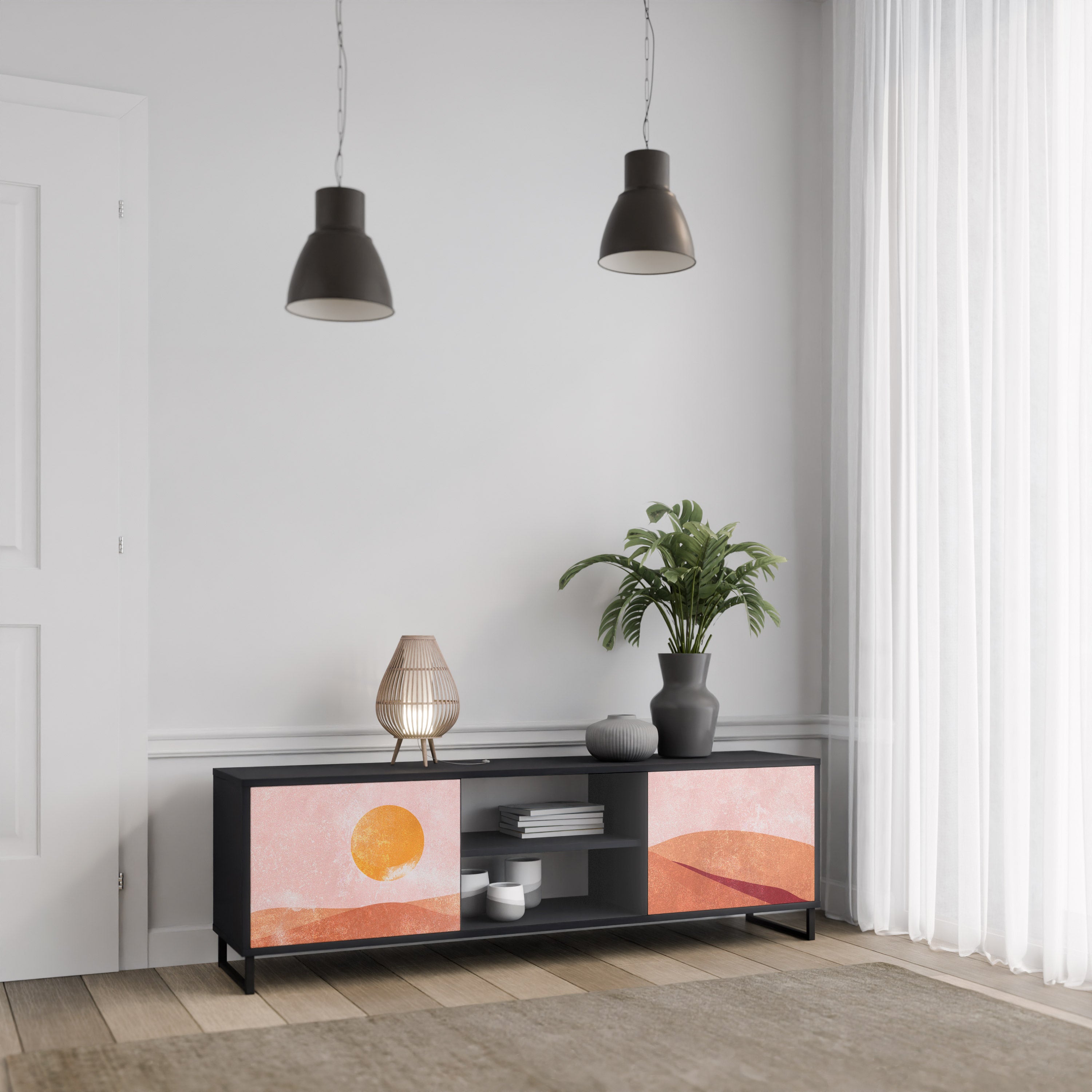 Mueble de TV de 2 puertas LUMINOUS SUNLIGHT con acabado negro