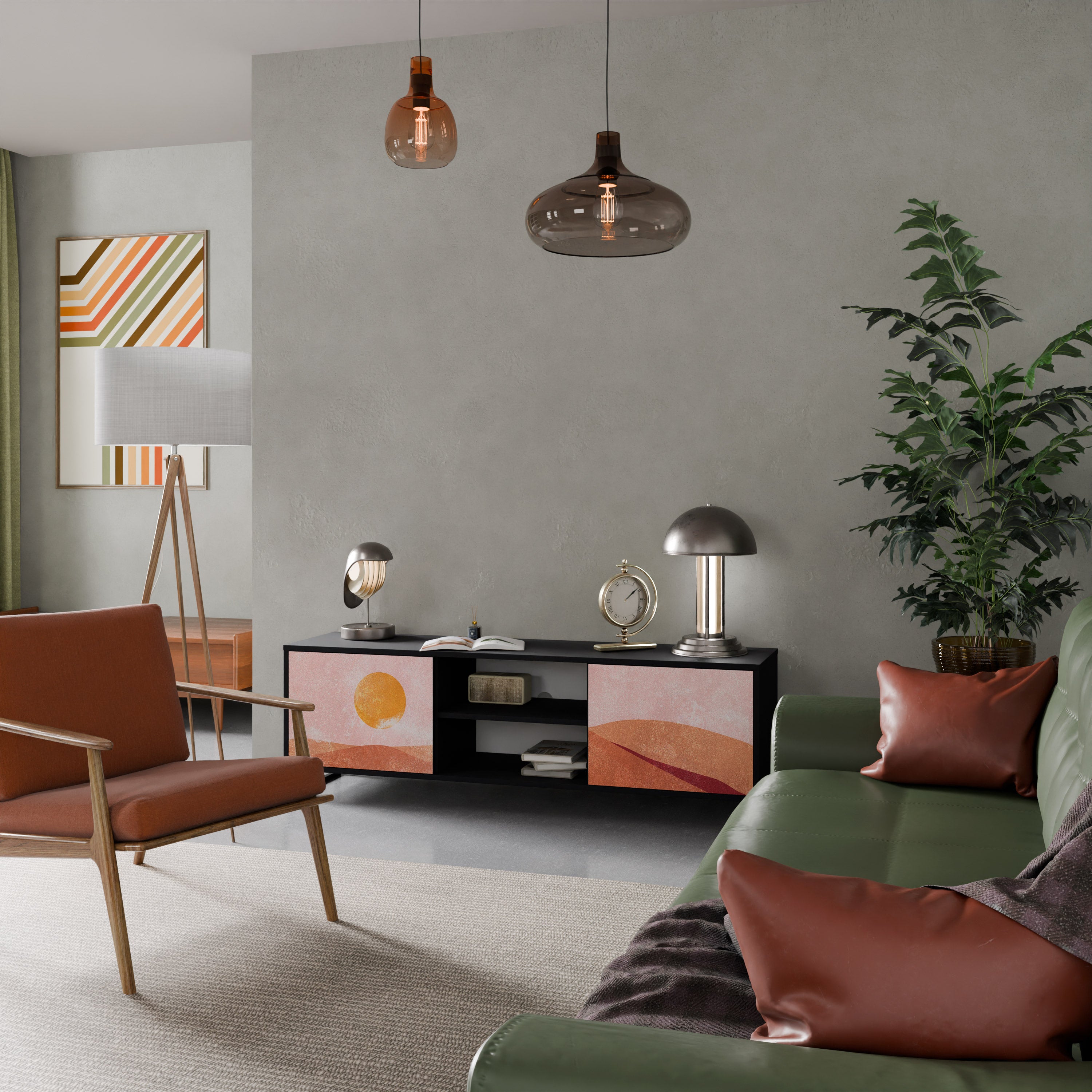 Mueble de TV de 2 puertas LUMINOUS SUNLIGHT con acabado negro