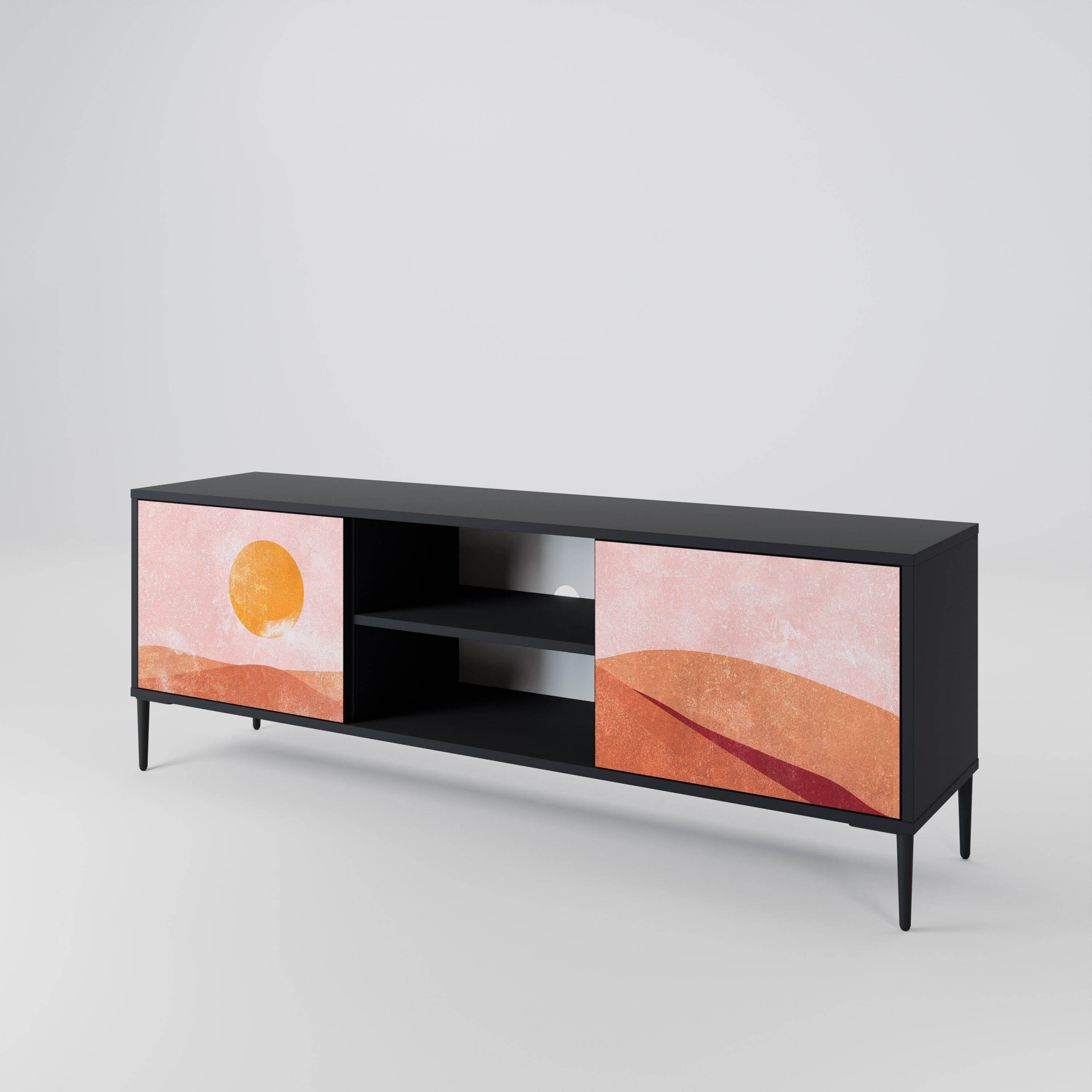 Mueble de TV de 2 puertas LUMINOUS SUNLIGHT con acabado negro