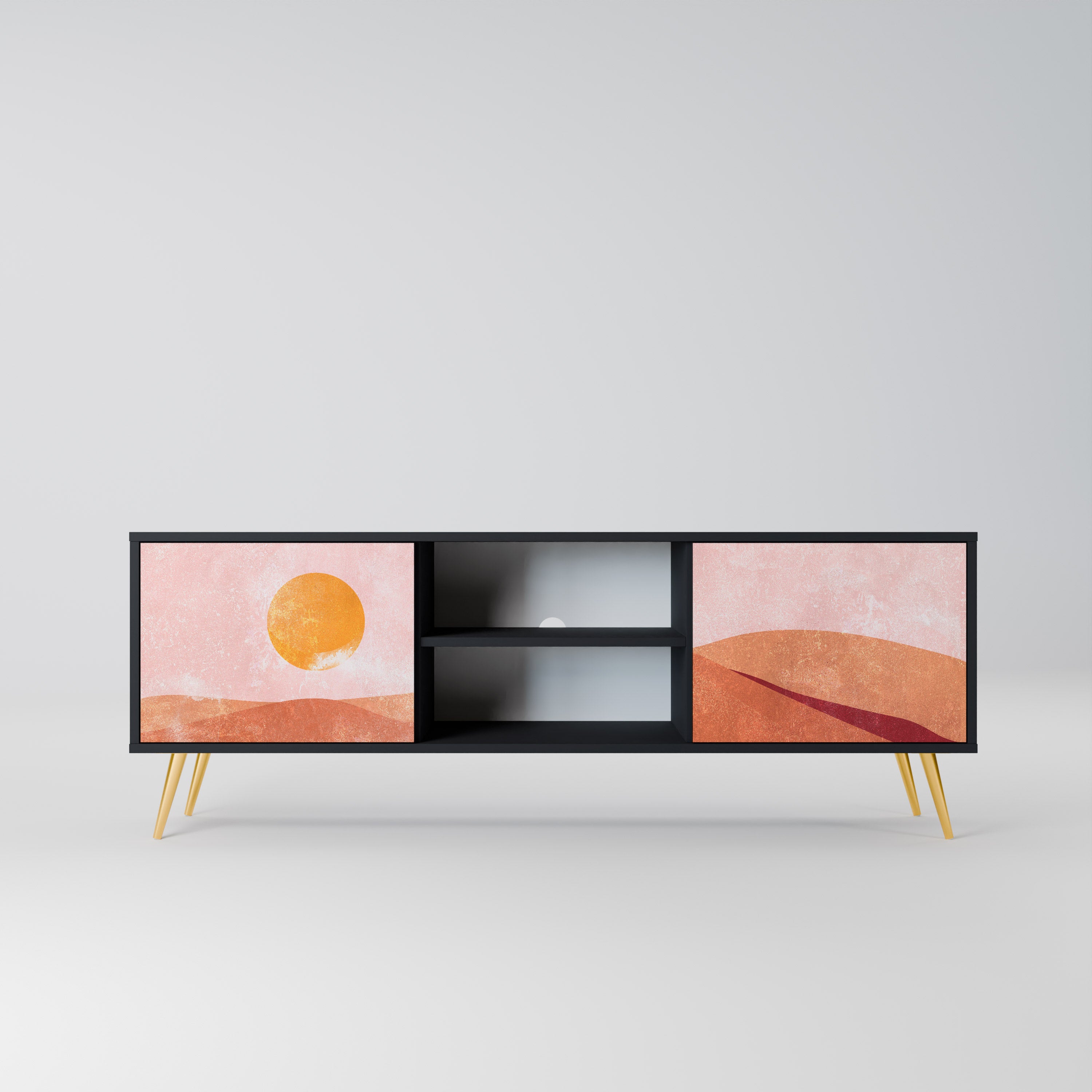 Mueble de TV de 2 puertas LUMINOUS SUNLIGHT con acabado negro