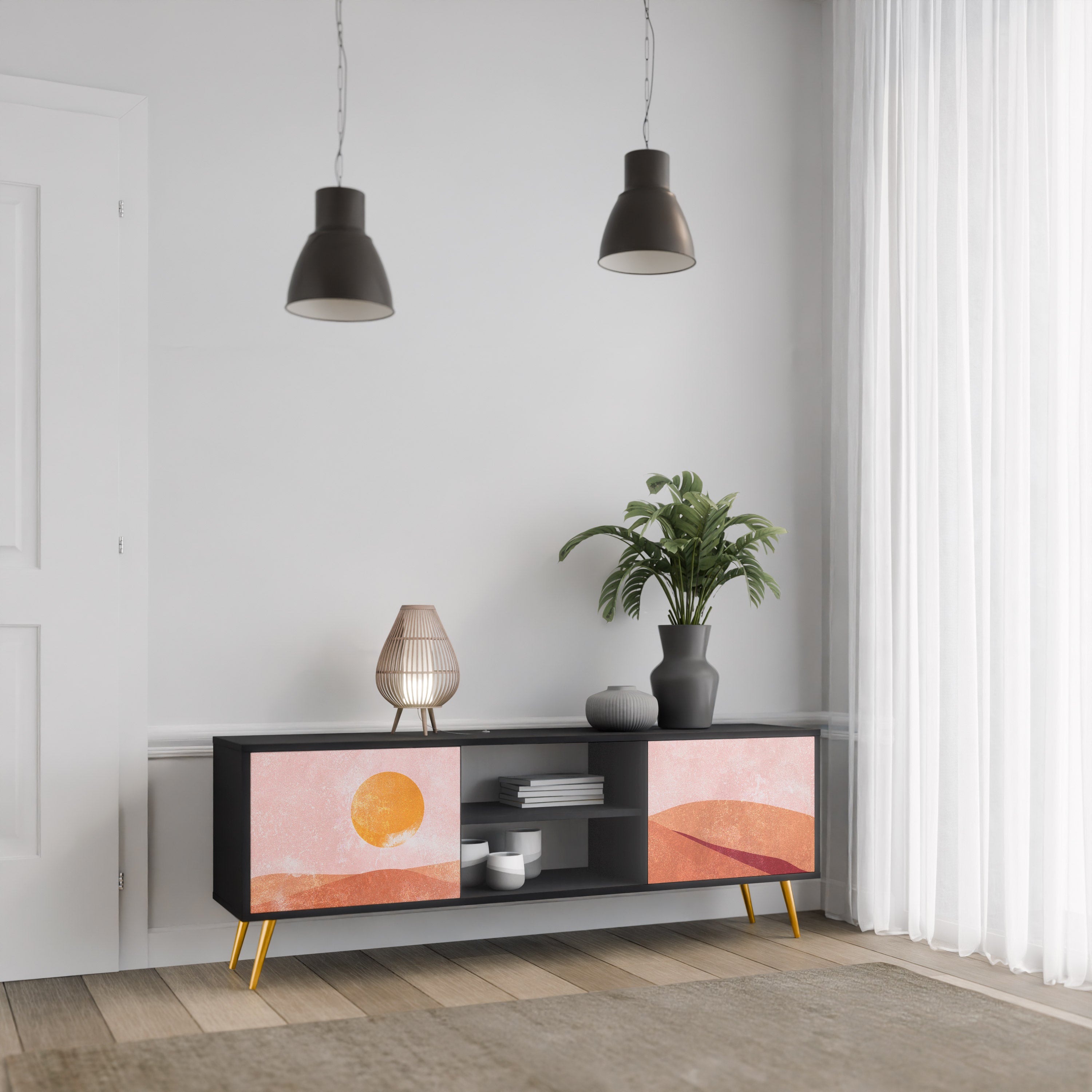 Mueble de TV de 2 puertas LUMINOUS SUNLIGHT con acabado negro