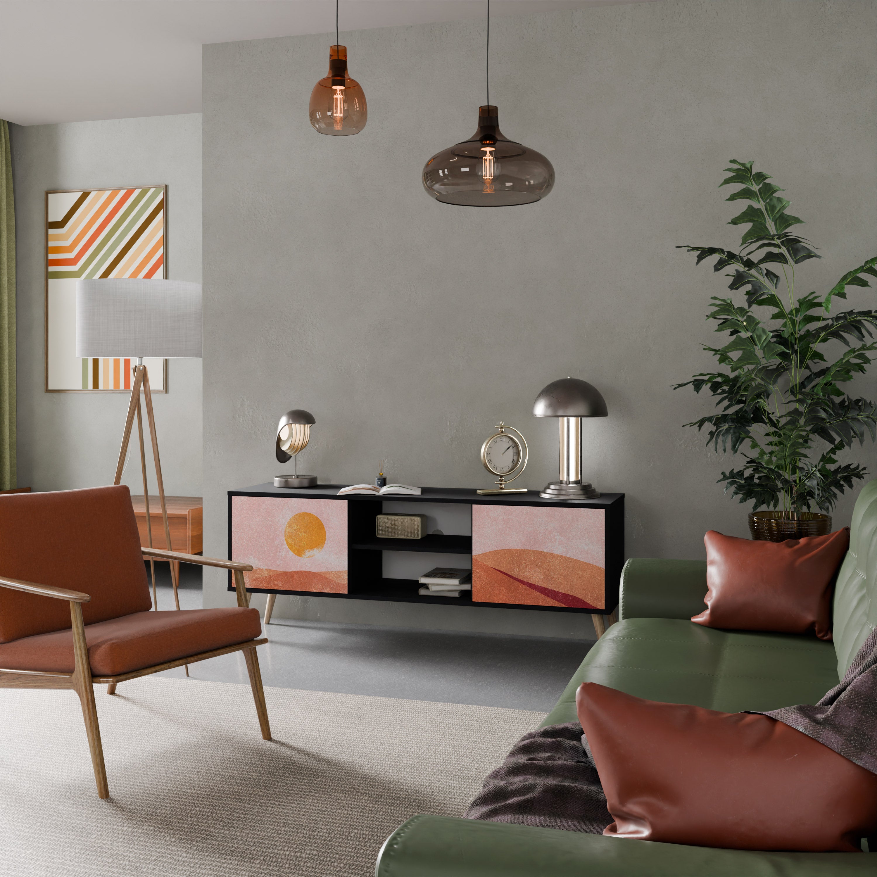 Mueble de TV de 2 puertas LUMINOUS SUNLIGHT con acabado negro