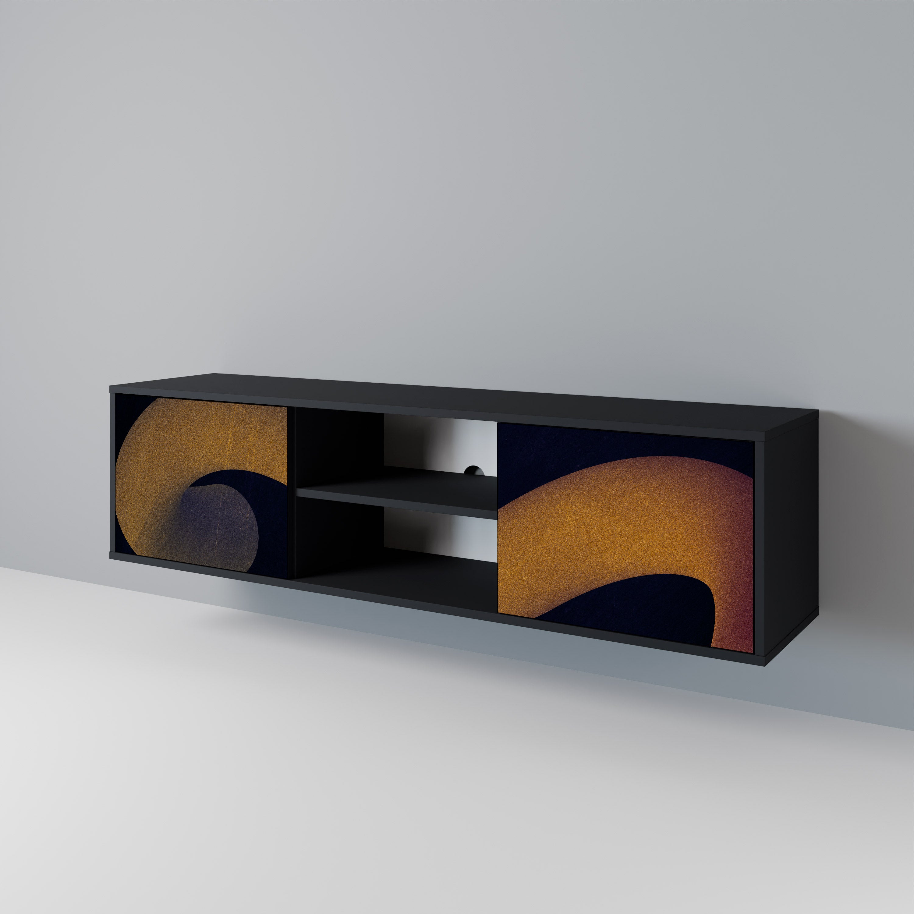 Mueble de TV HOLLOW TIME de 2 puertas con acabado negro