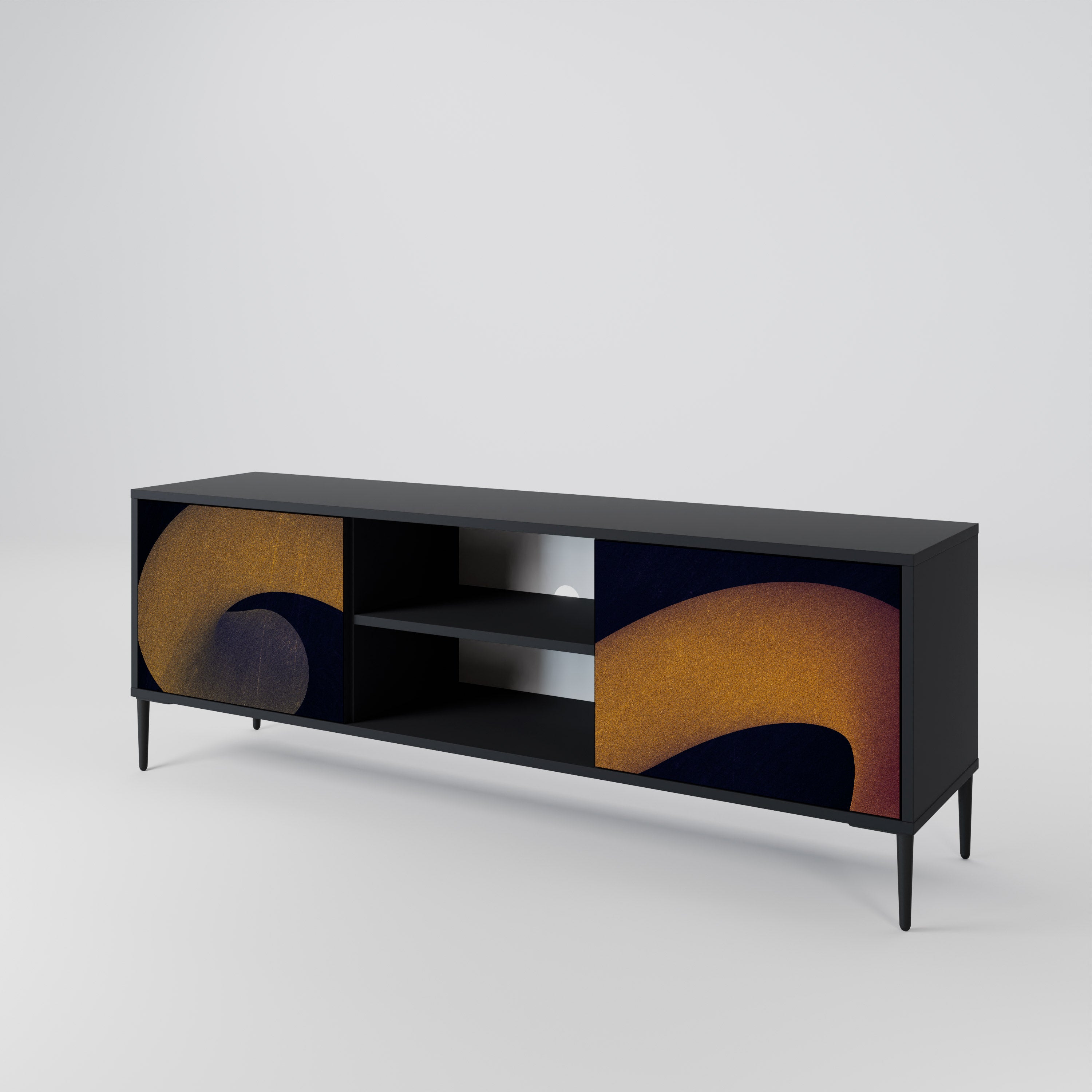 Mueble de TV HOLLOW TIME de 2 puertas con acabado negro