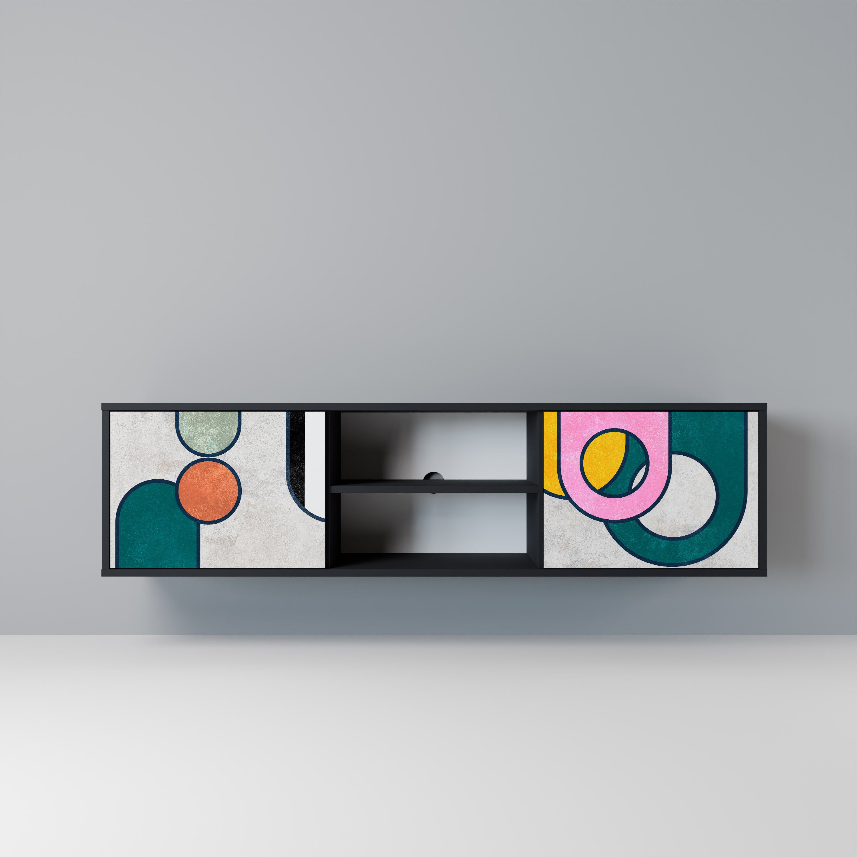 Mueble de TV de 2 puertas COOL STORY con acabado negro