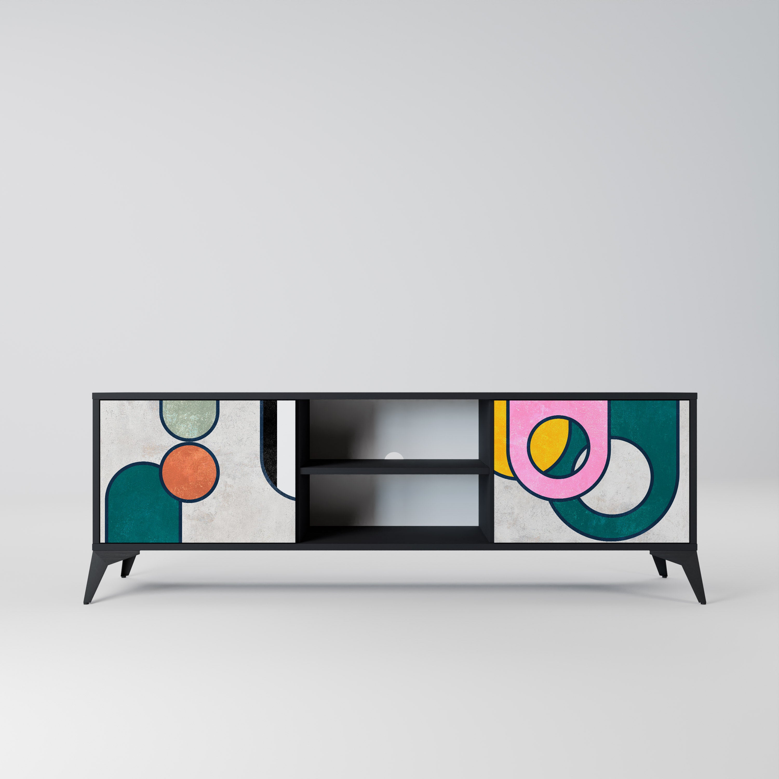 Mueble de TV de 2 puertas COOL STORY con acabado negro
