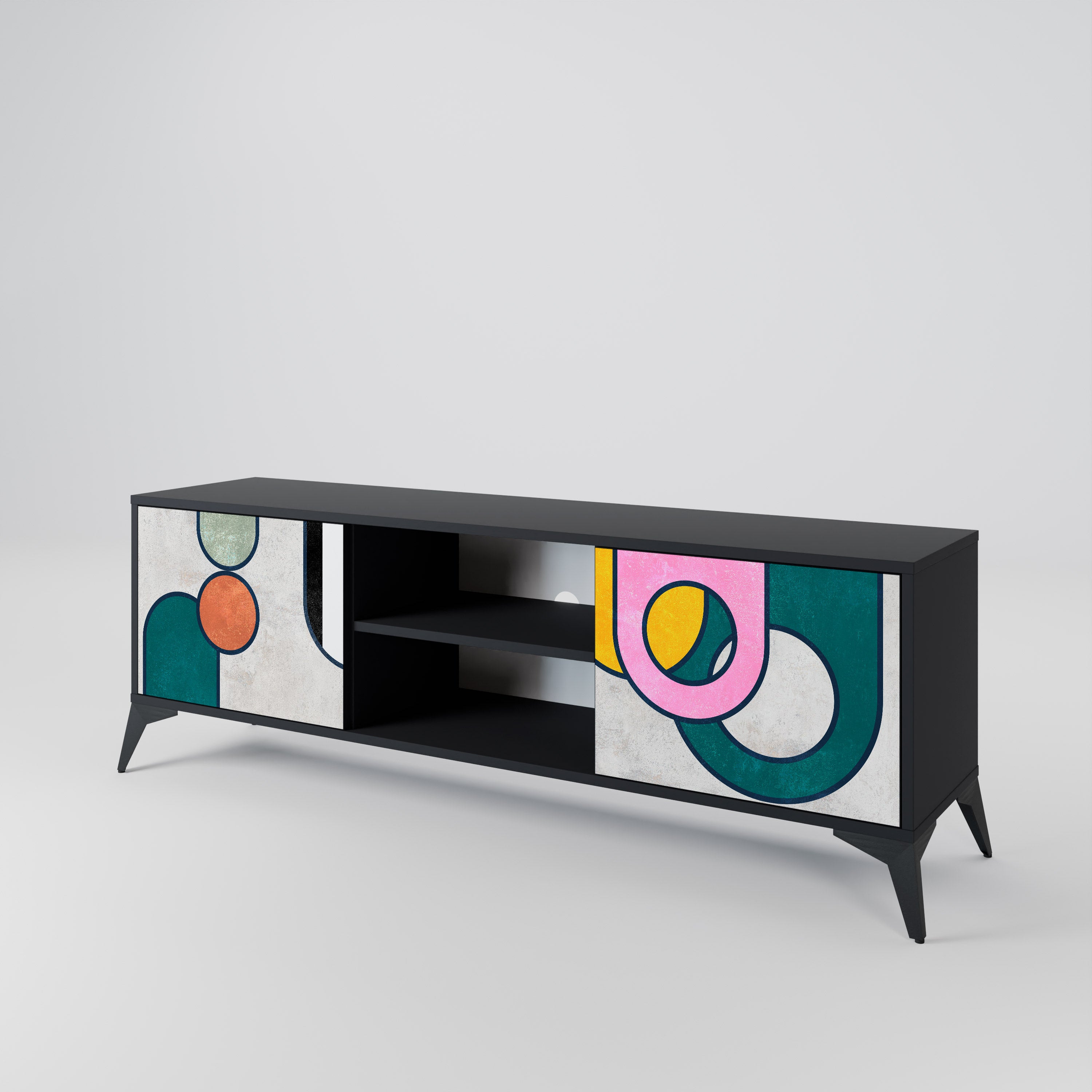 Mueble de TV de 2 puertas COOL STORY con acabado negro