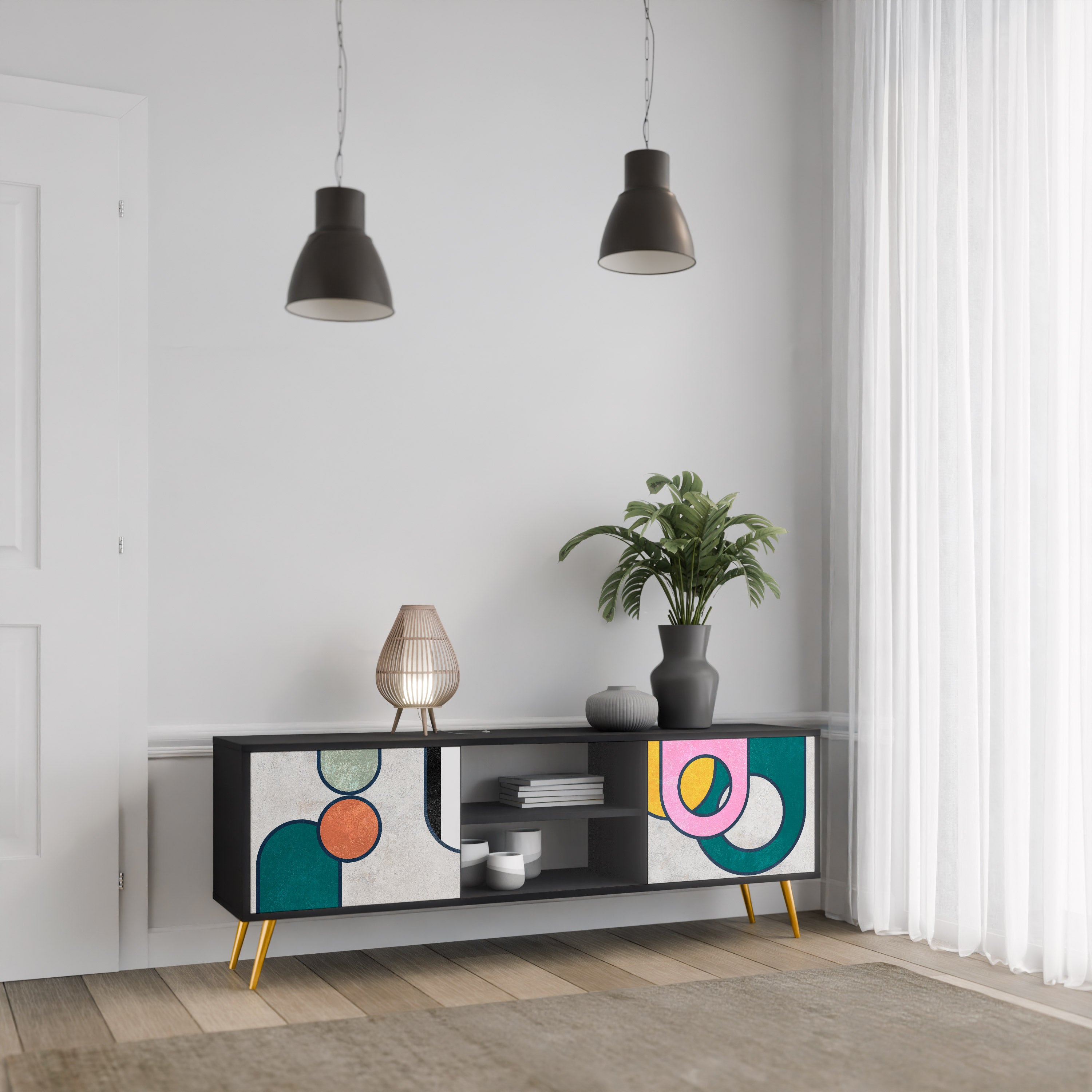 Mueble de TV de 2 puertas COOL STORY con acabado negro