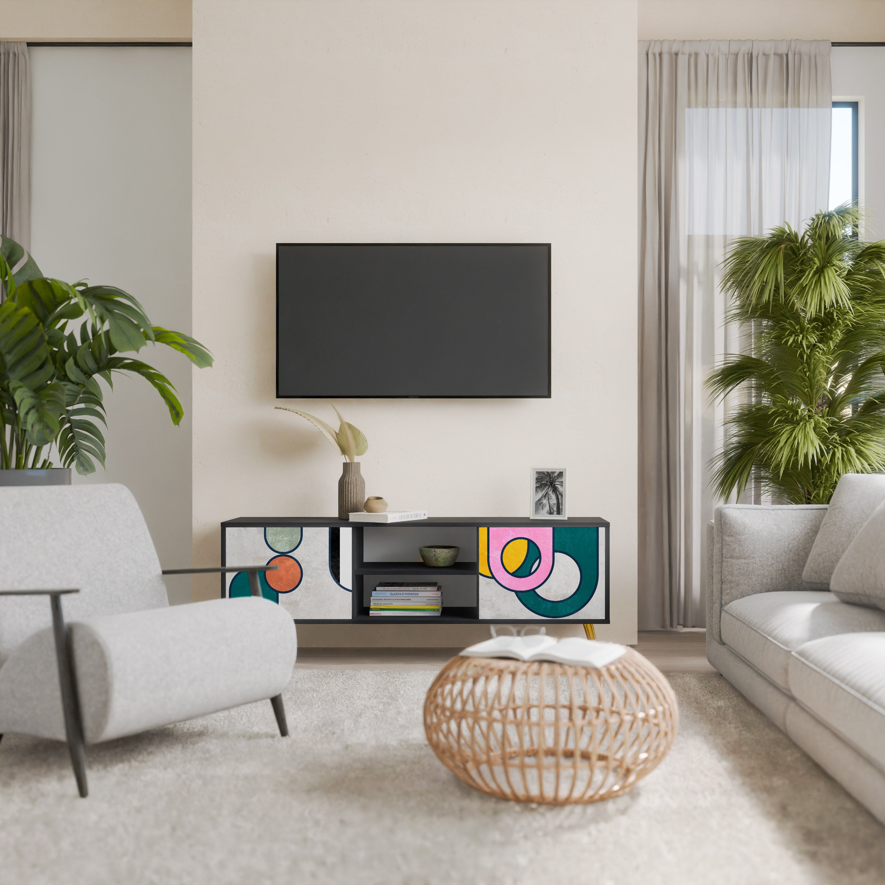 Mueble de TV de 2 puertas COOL STORY con acabado negro