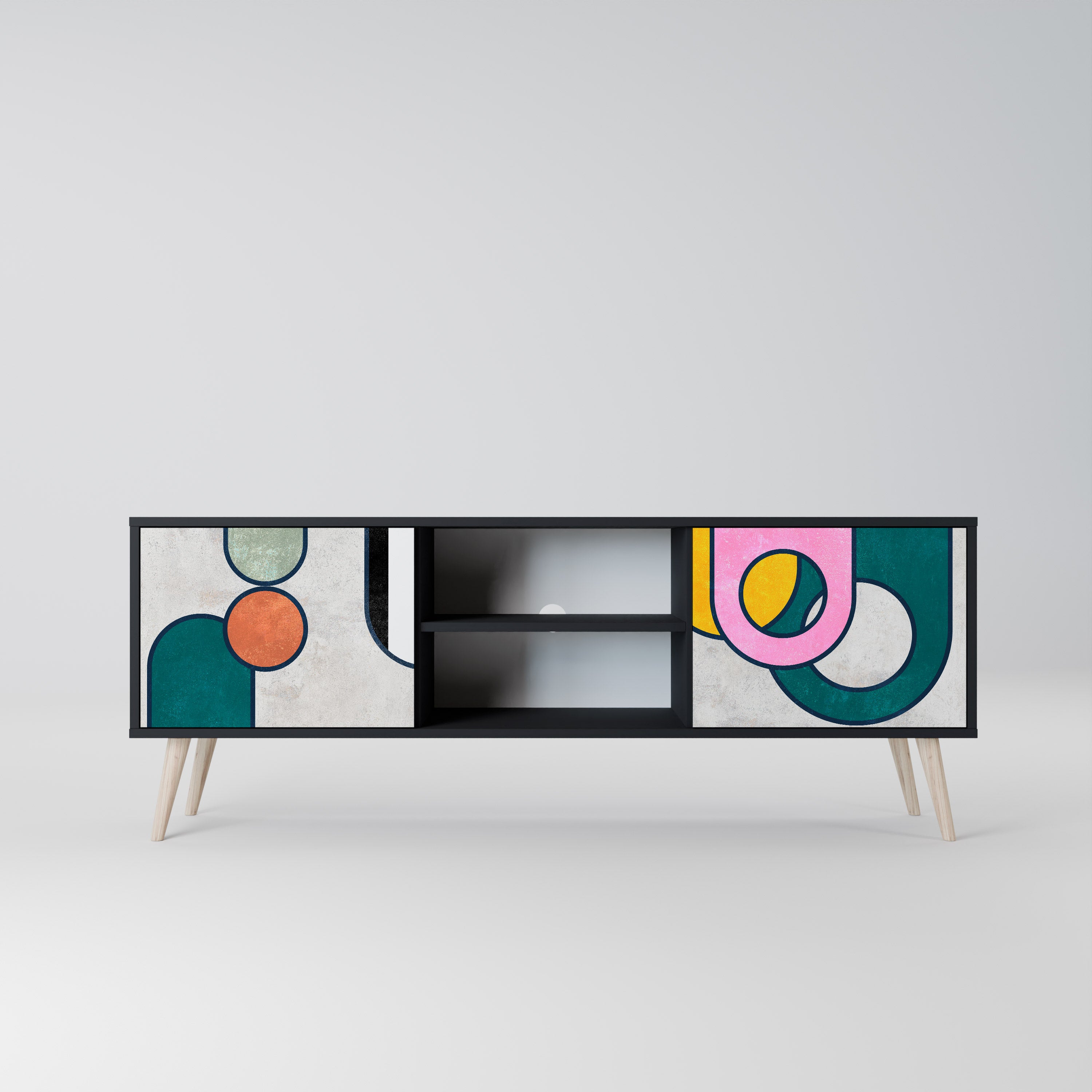 Mueble de TV de 2 puertas COOL STORY con acabado negro