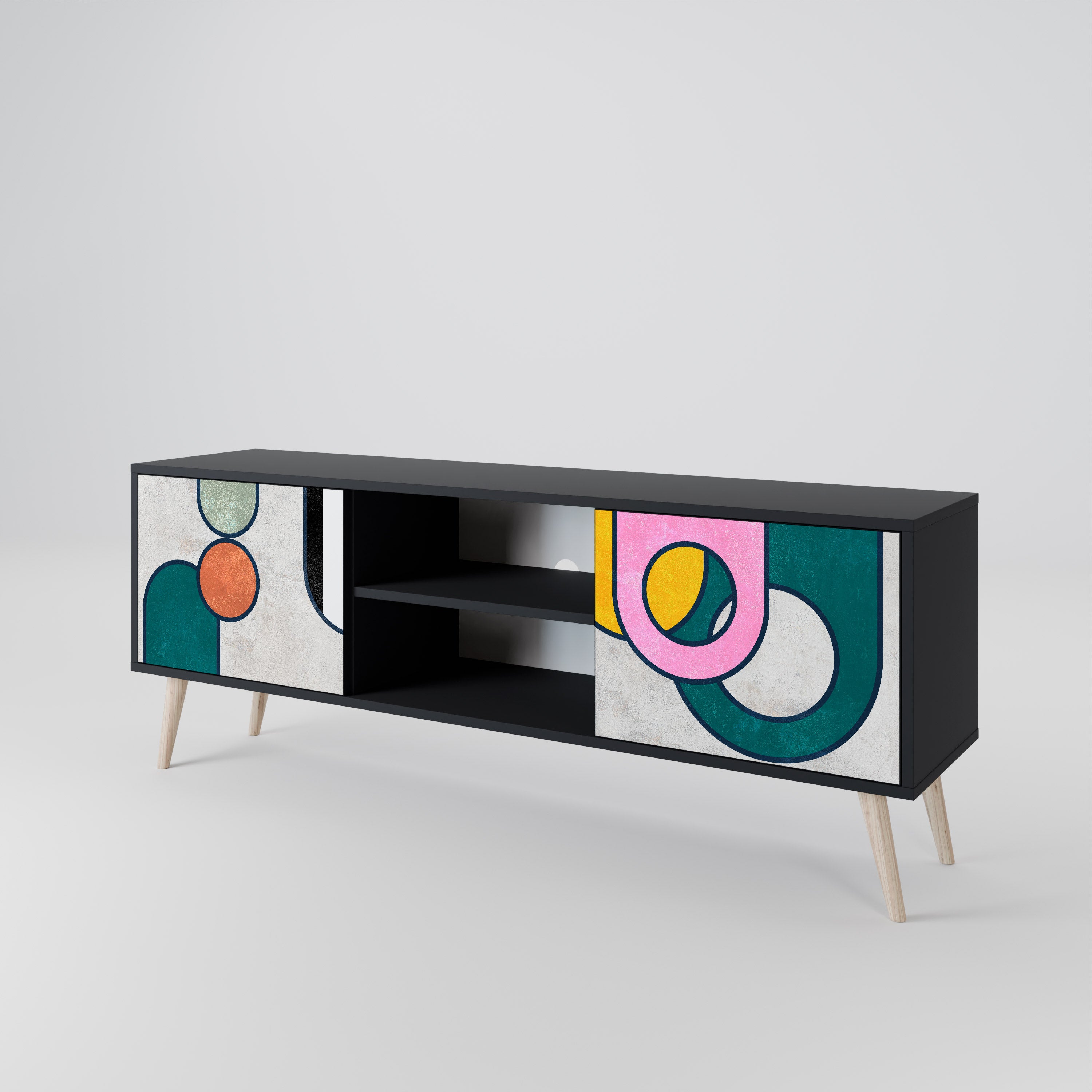 Mueble de TV de 2 puertas COOL STORY con acabado negro