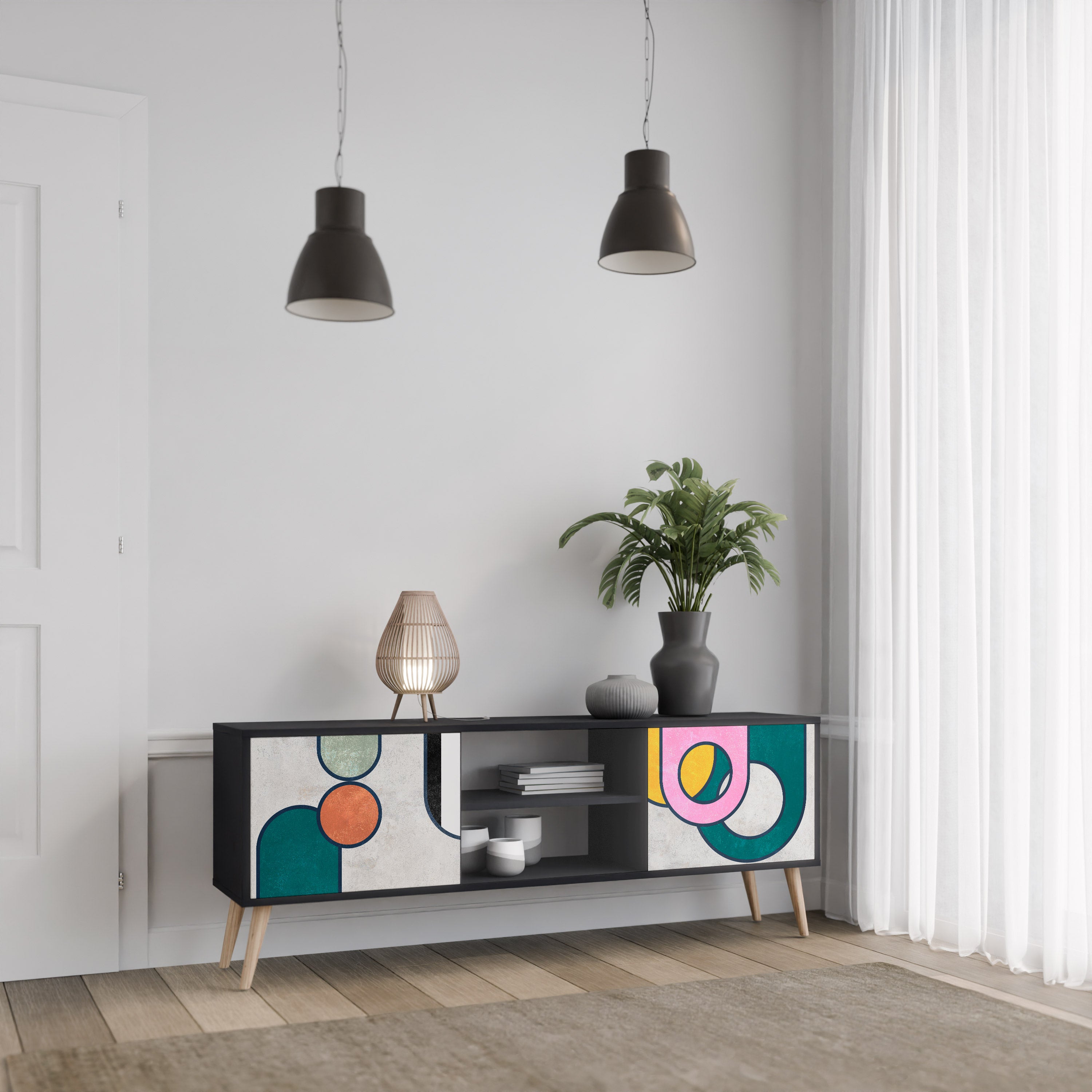Mueble de TV de 2 puertas COOL STORY con acabado negro