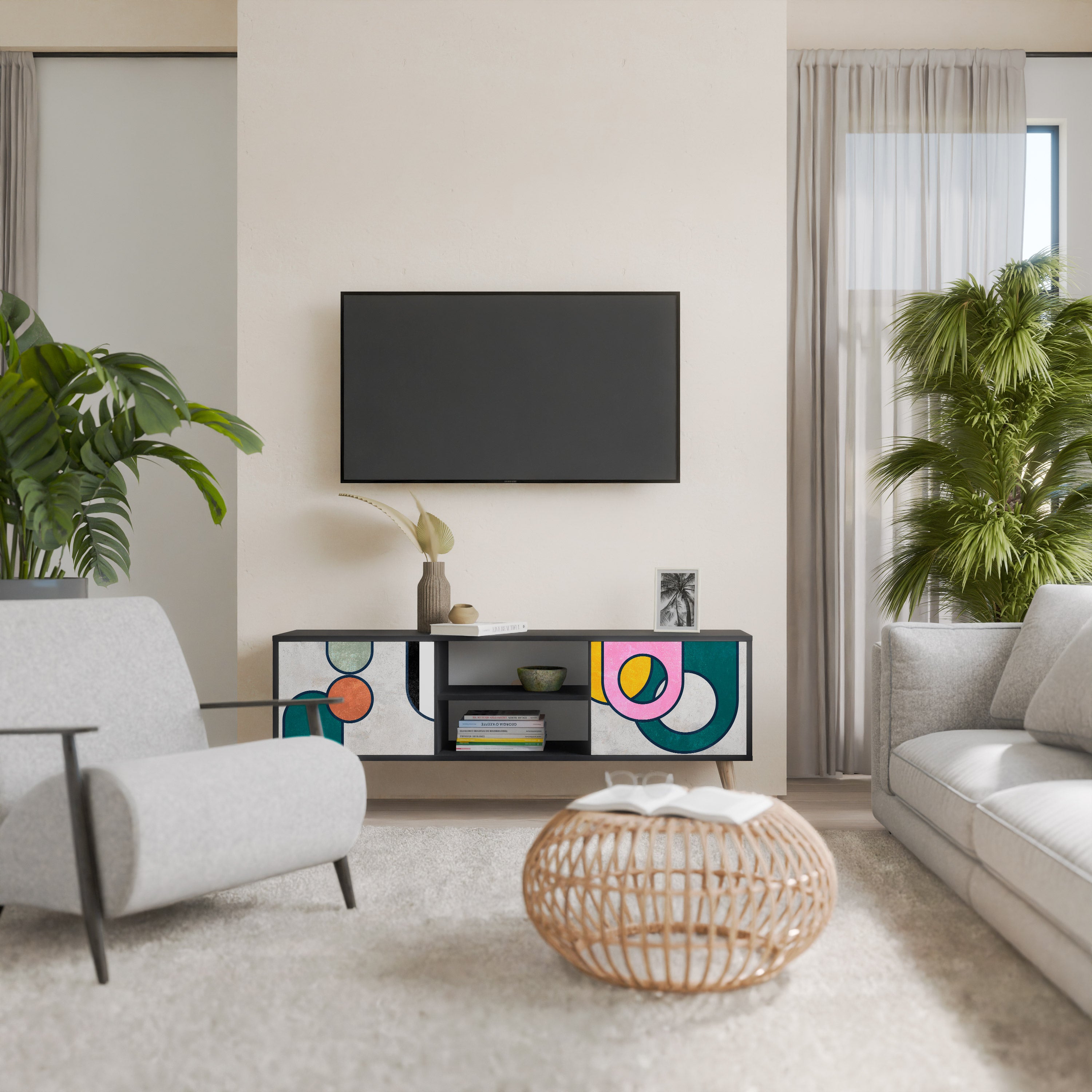 Mueble de TV de 2 puertas COOL STORY con acabado negro