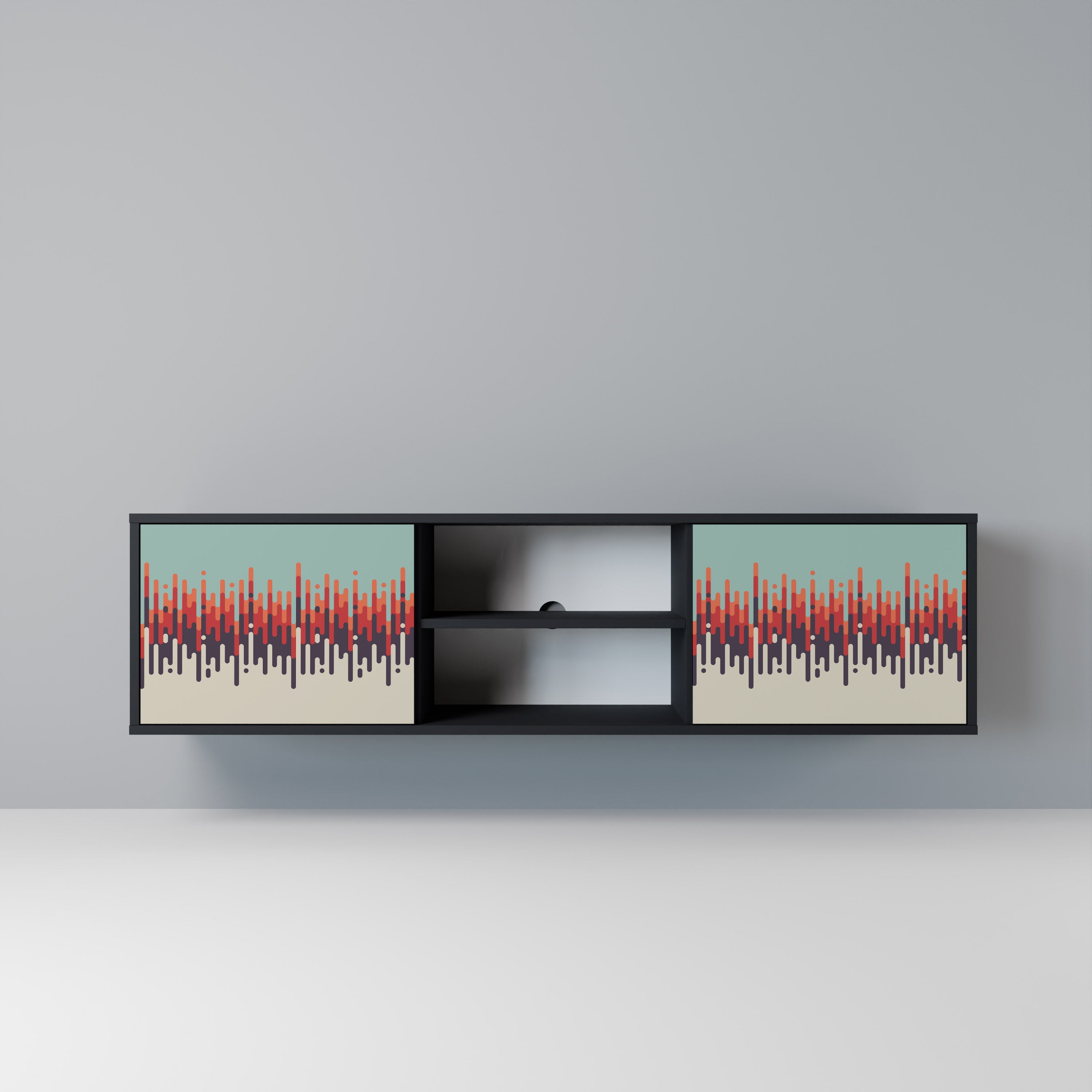 Mueble de TV de 2 puertas CHROMA CONTOURS con acabado negro