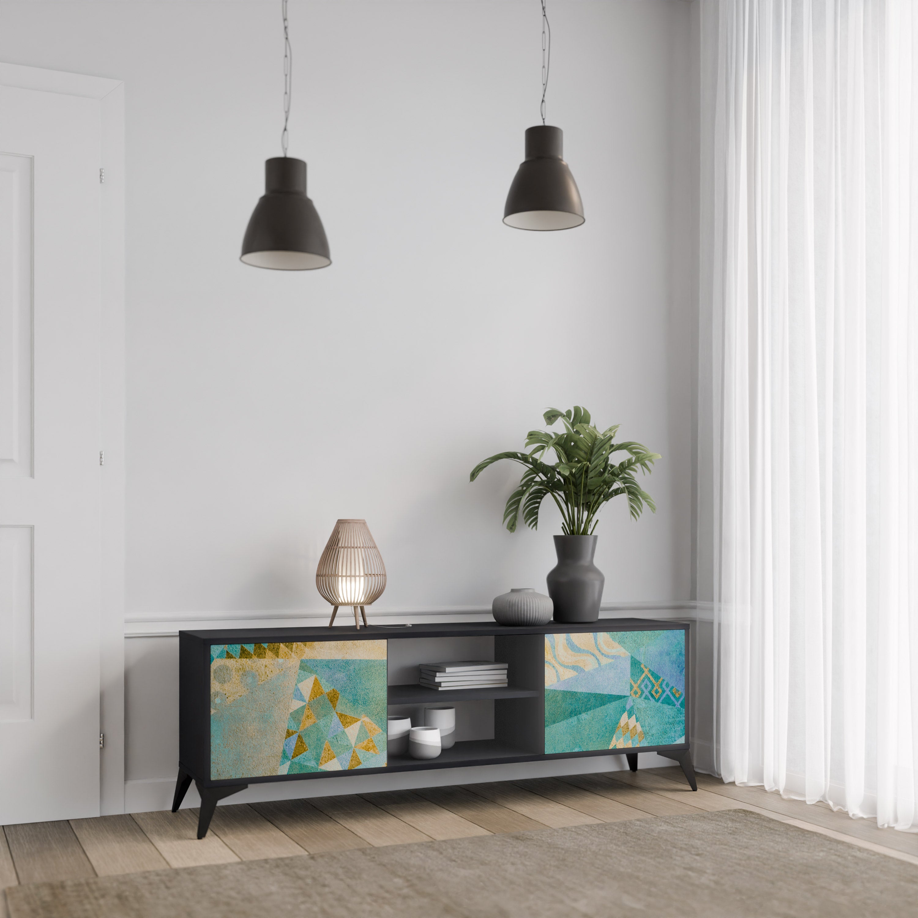 Mueble de TV de 2 puertas SPECTRUM SPLENDOR con acabado negro