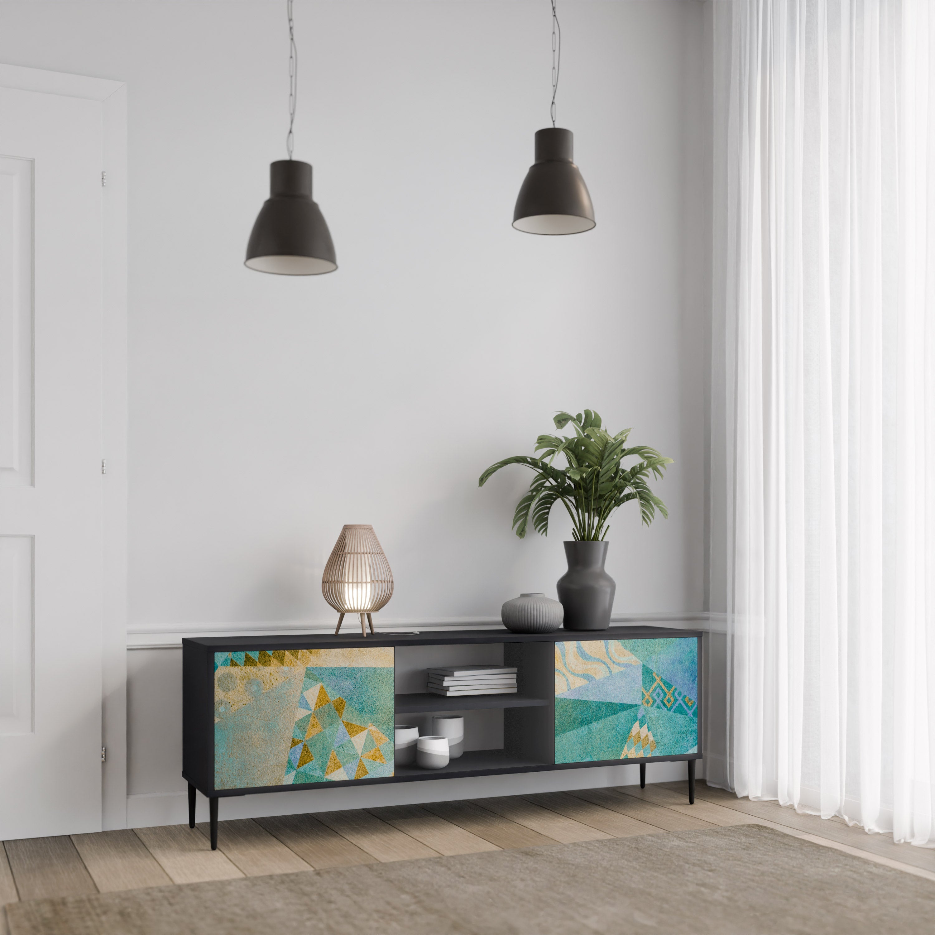 Mueble de TV de 2 puertas SPECTRUM SPLENDOR con acabado negro