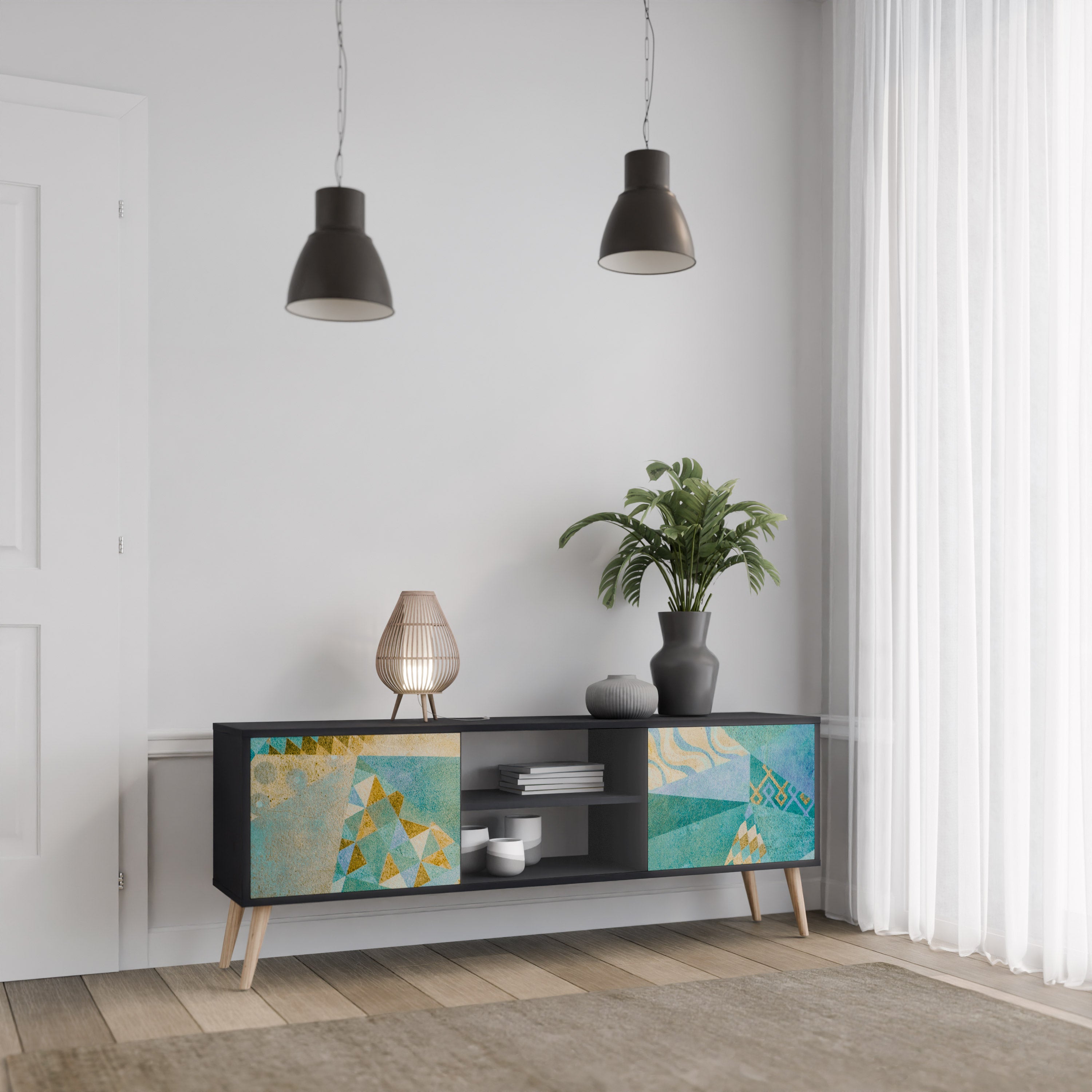 Mueble de TV de 2 puertas SPECTRUM SPLENDOR con acabado negro