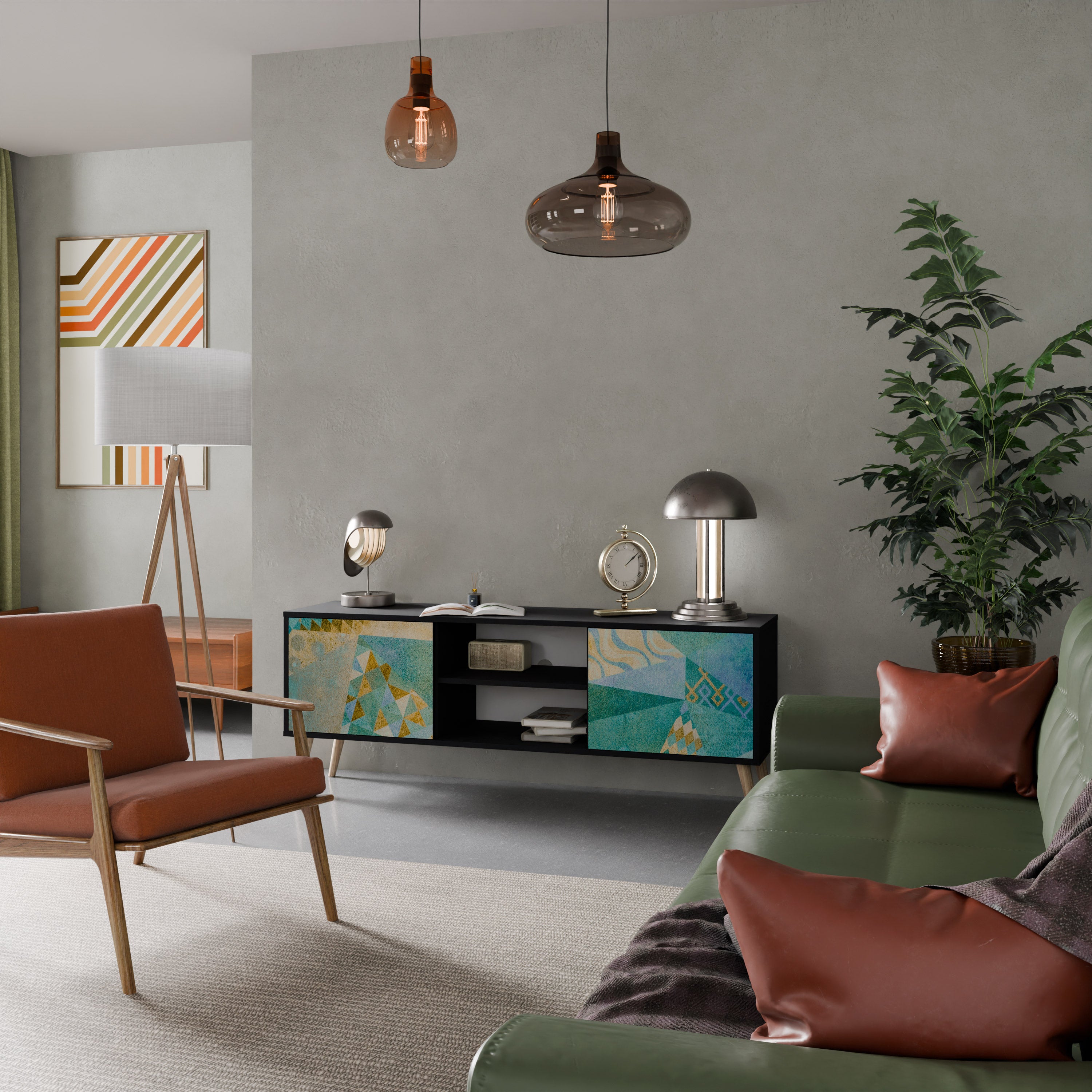 Mueble de TV de 2 puertas SPECTRUM SPLENDOR con acabado negro