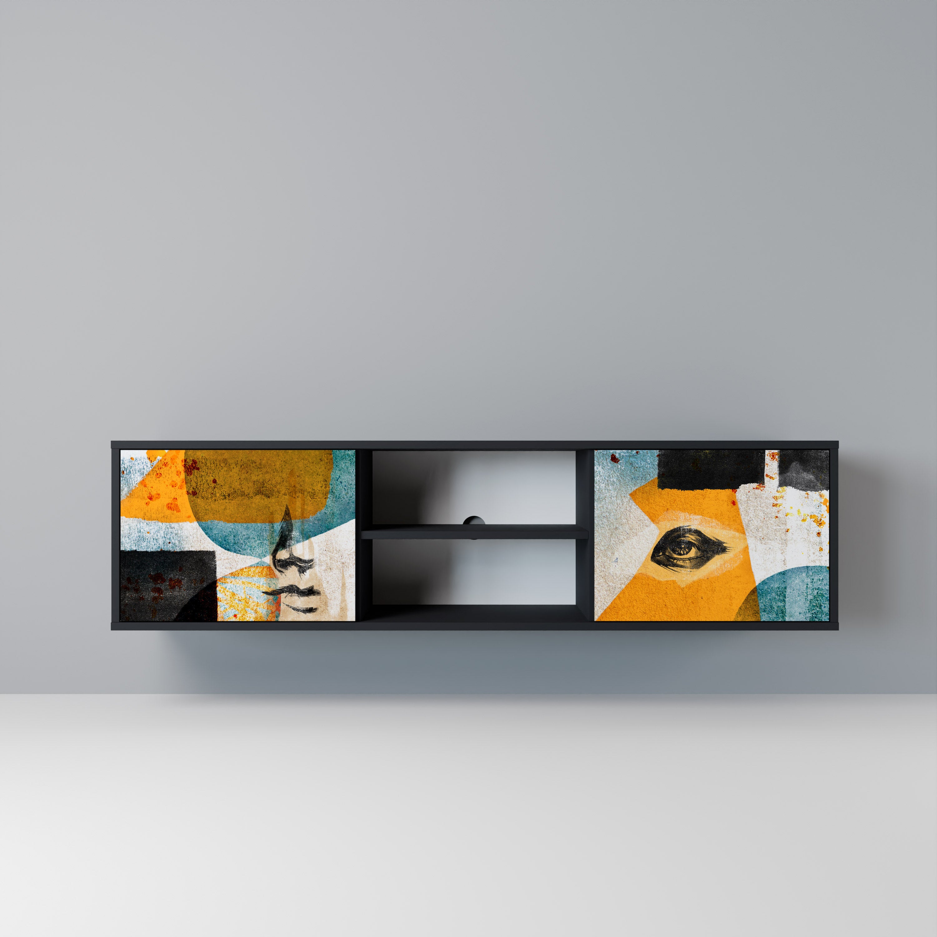 Mueble de TV de 2 puertas ABSTRACT FACES en acabado negro