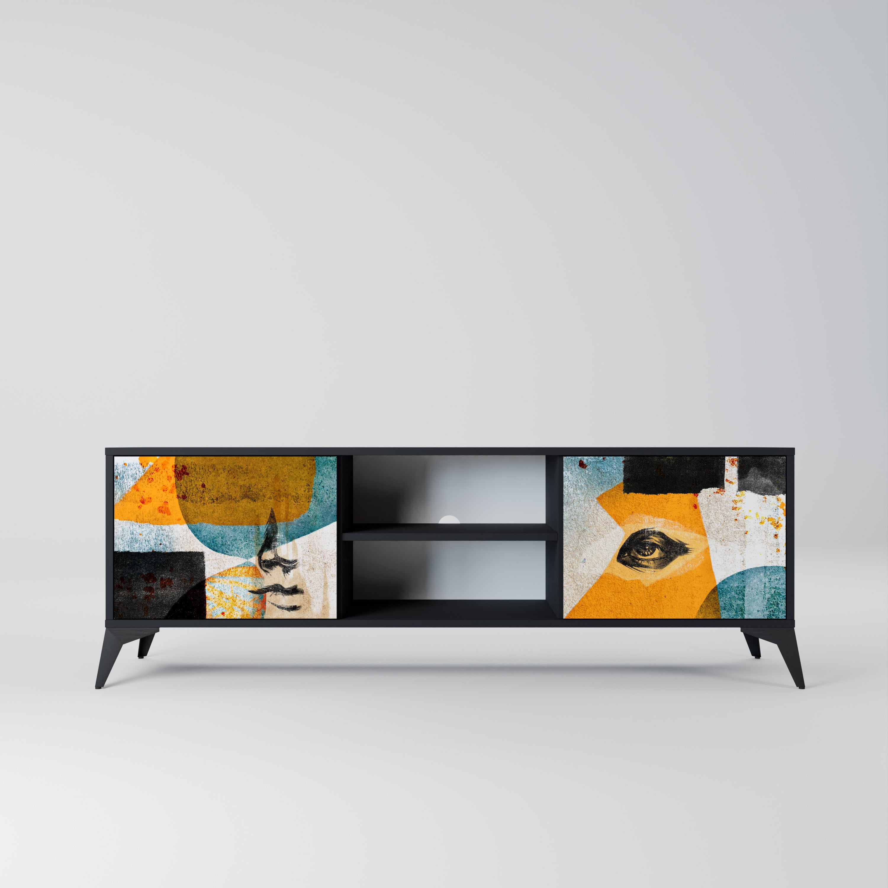 Mueble de TV de 2 puertas ABSTRACT FACES en acabado negro