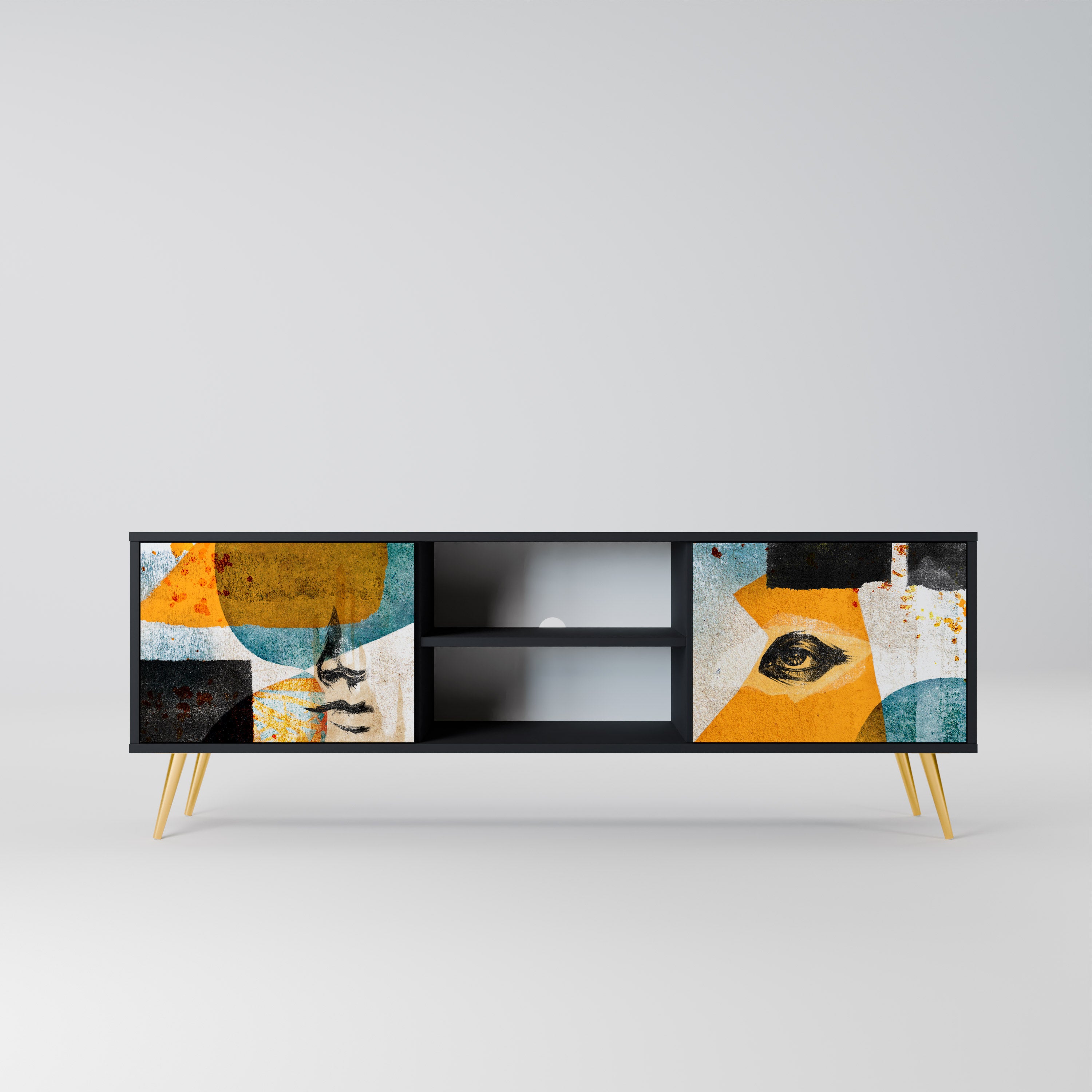 Mueble de TV de 2 puertas ABSTRACT FACES en acabado negro