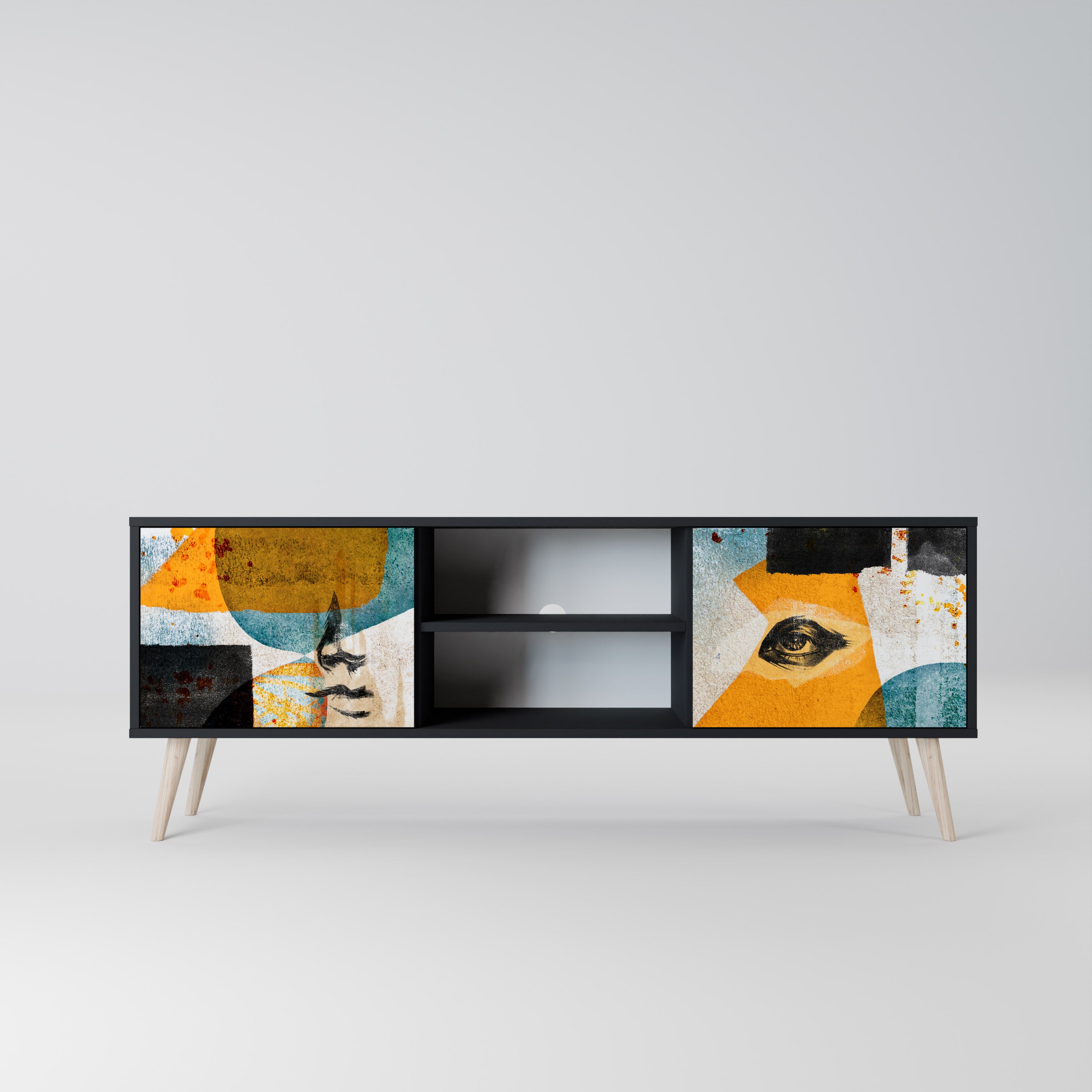 Mueble de TV de 2 puertas ABSTRACT FACES en acabado negro
