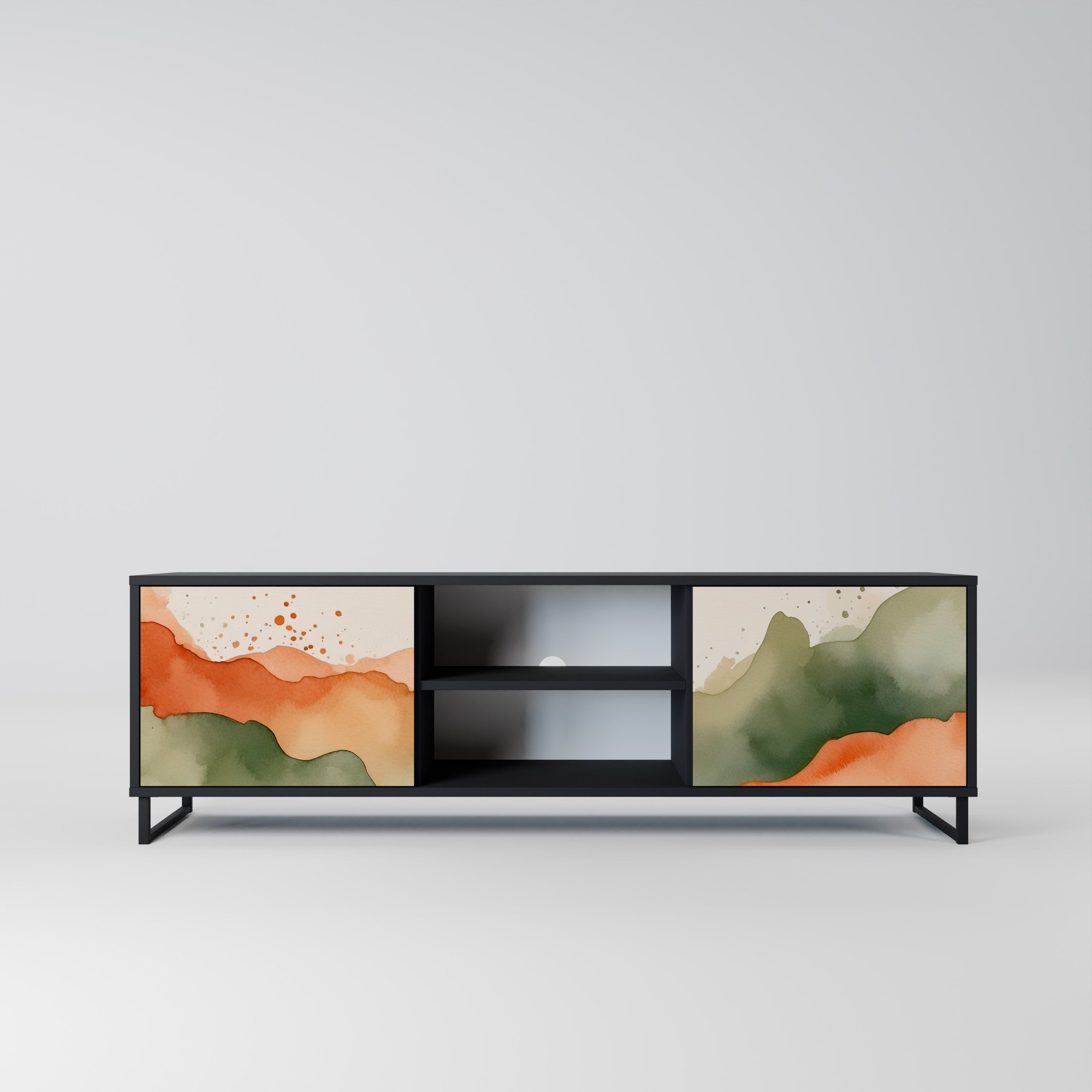 Mueble de TV WATERCOLOUR PEAKS de 2 puertas con acabado negro