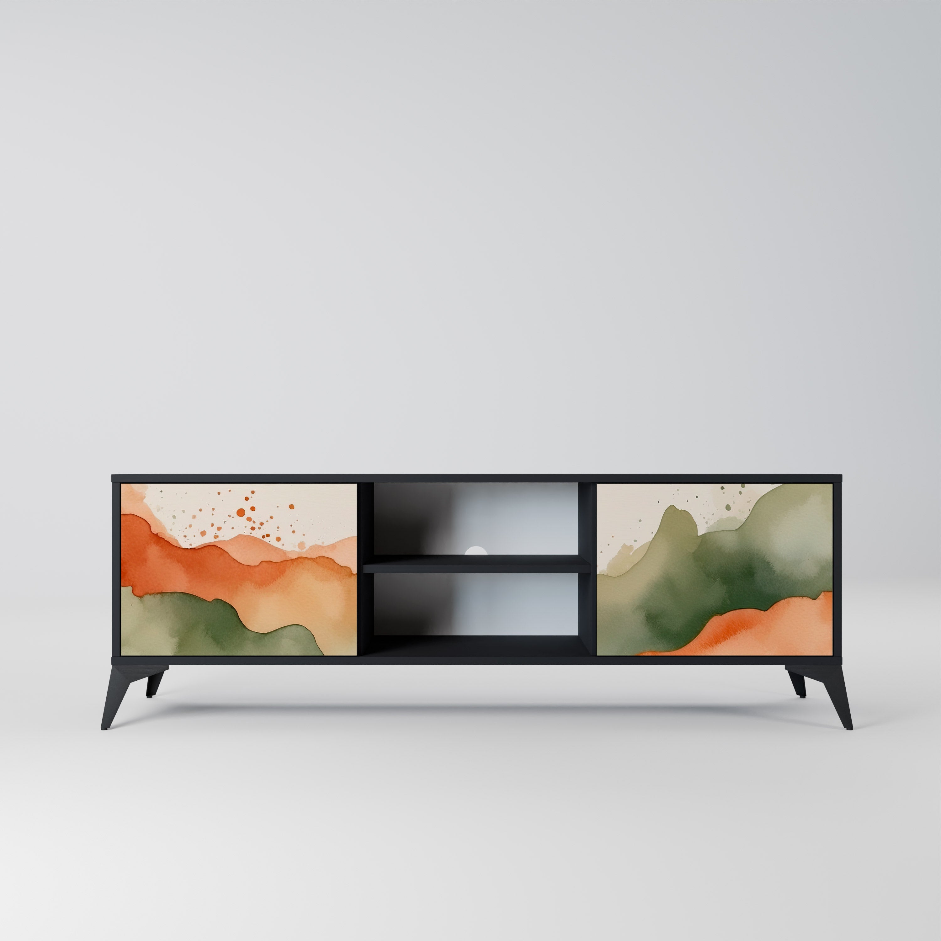 Mueble de TV WATERCOLOUR PEAKS de 2 puertas con acabado negro