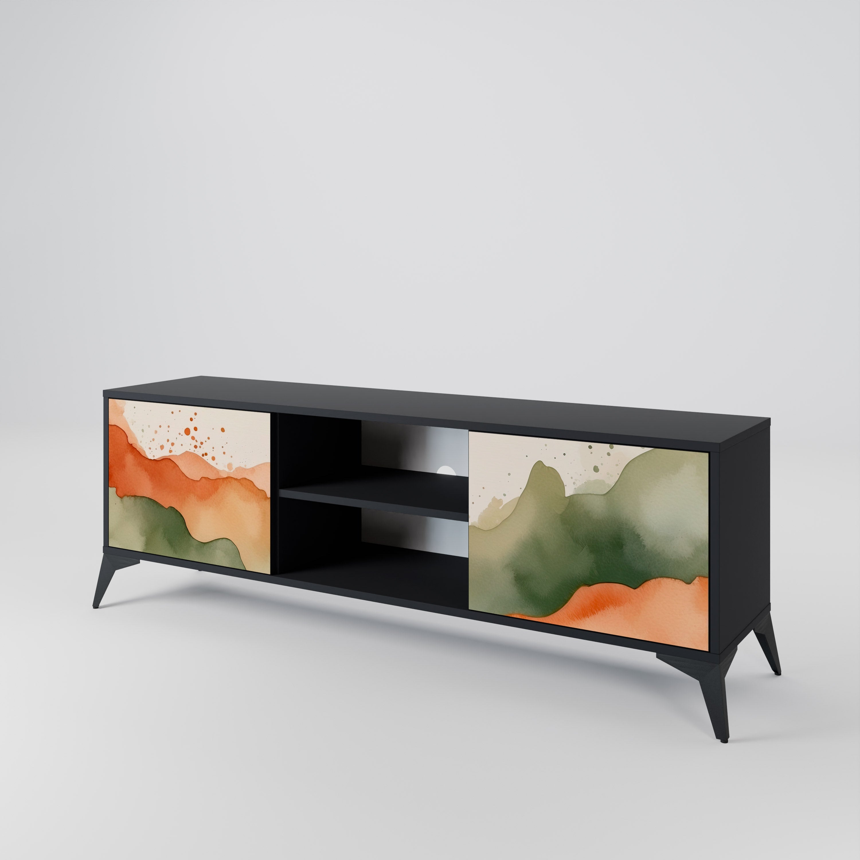 Mueble de TV WATERCOLOUR PEAKS de 2 puertas con acabado negro