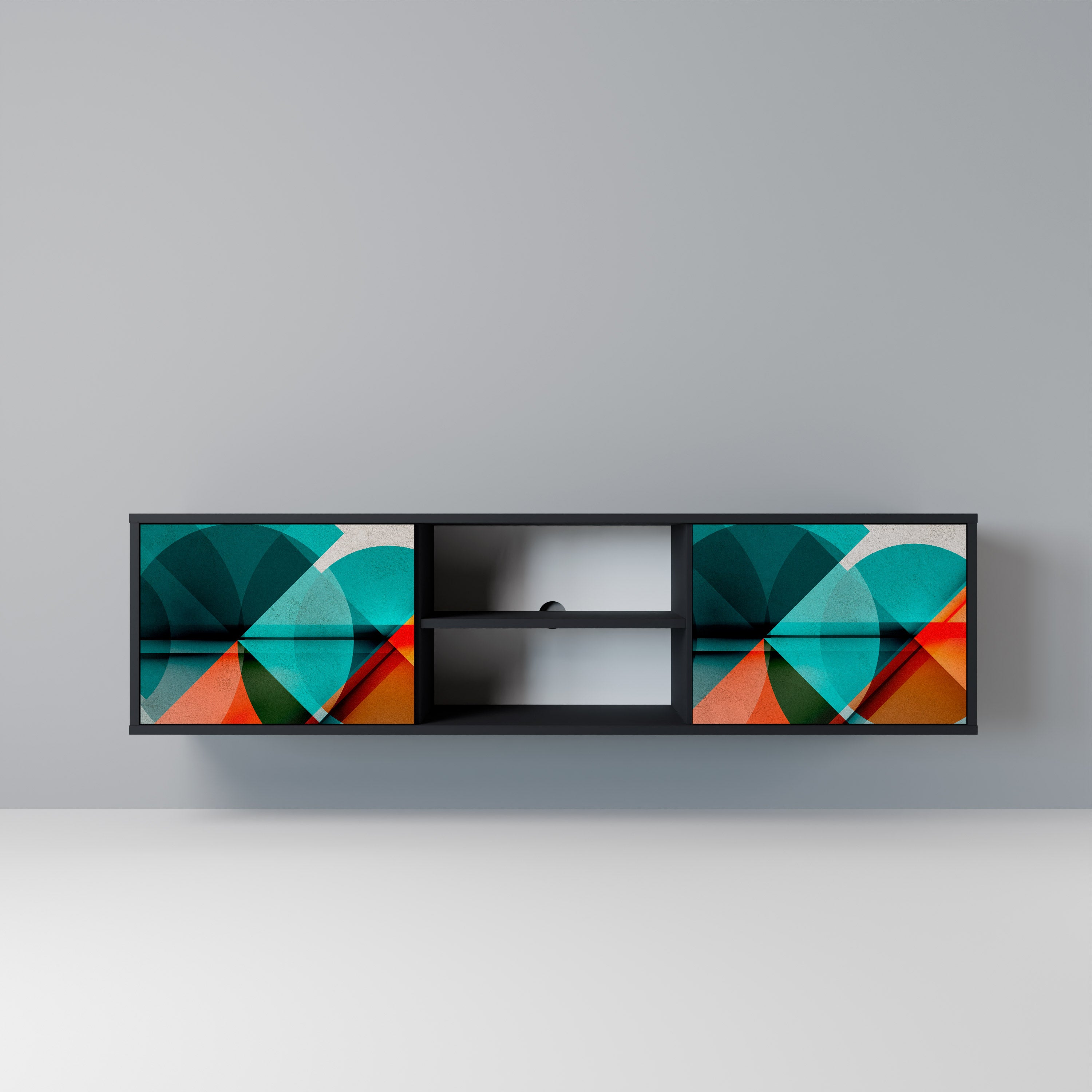 Mueble de TV CIRCULAR RHAPSODY de 2 puertas con acabado negro