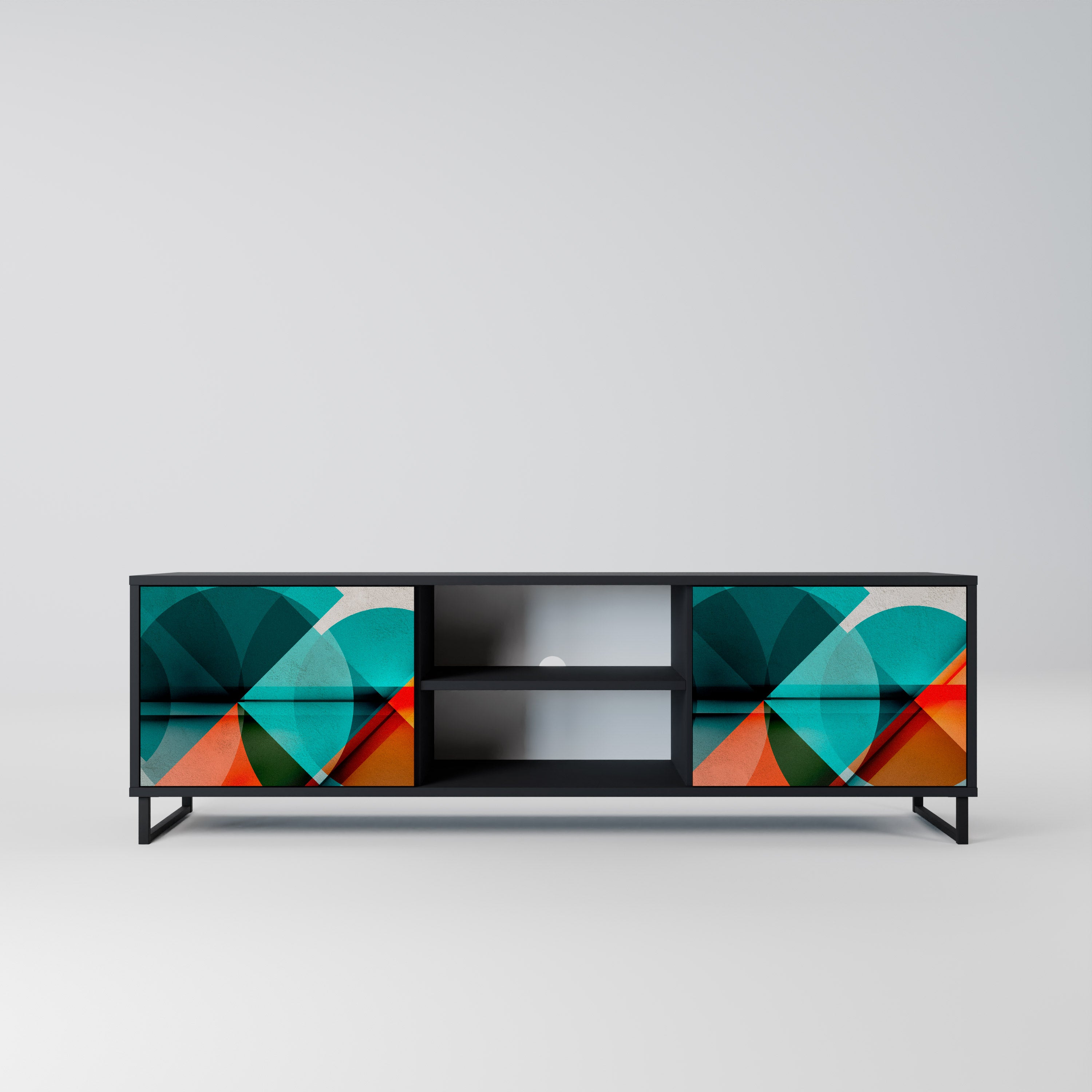 Mueble de TV CIRCULAR RHAPSODY de 2 puertas con acabado negro