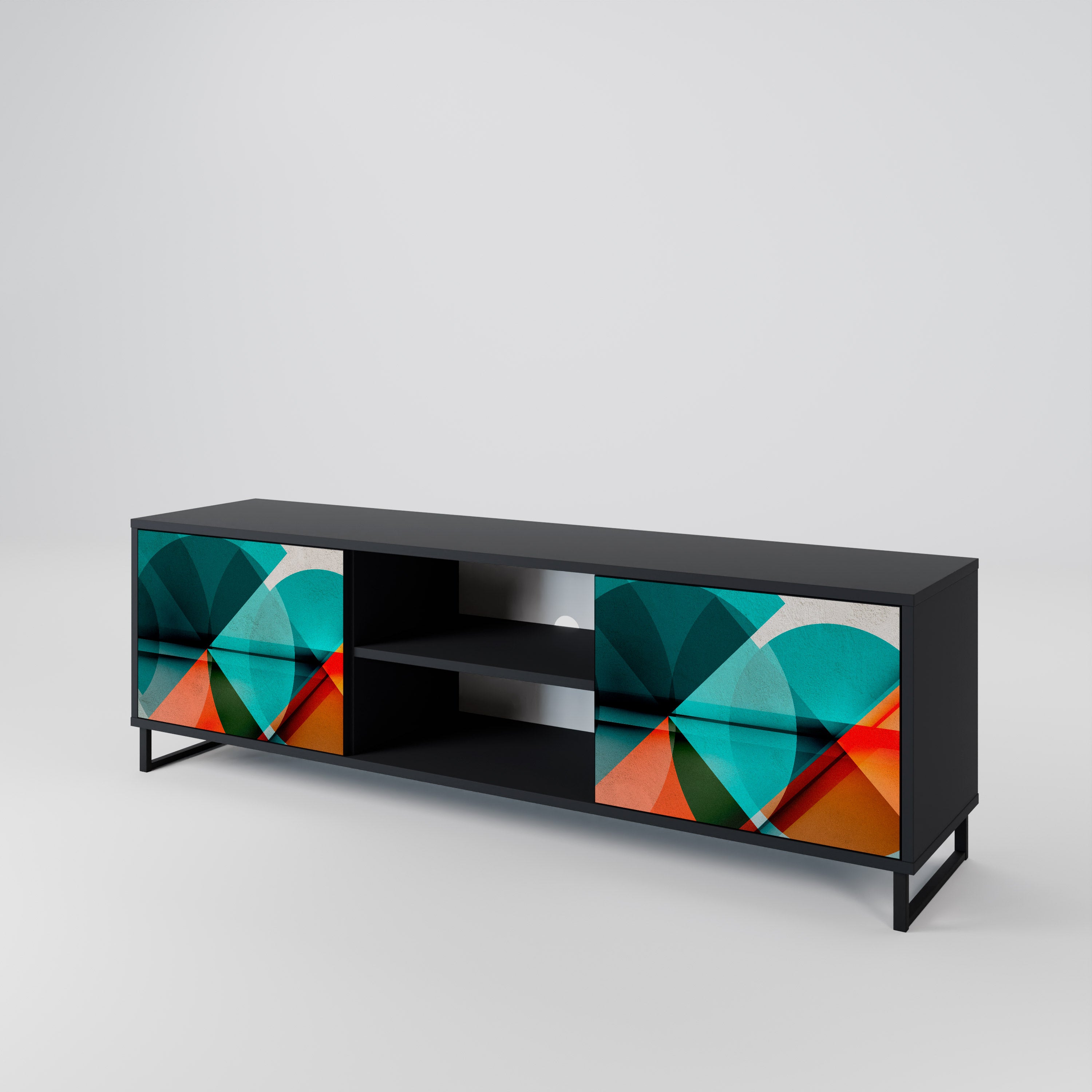 Mueble de TV CIRCULAR RHAPSODY de 2 puertas con acabado negro