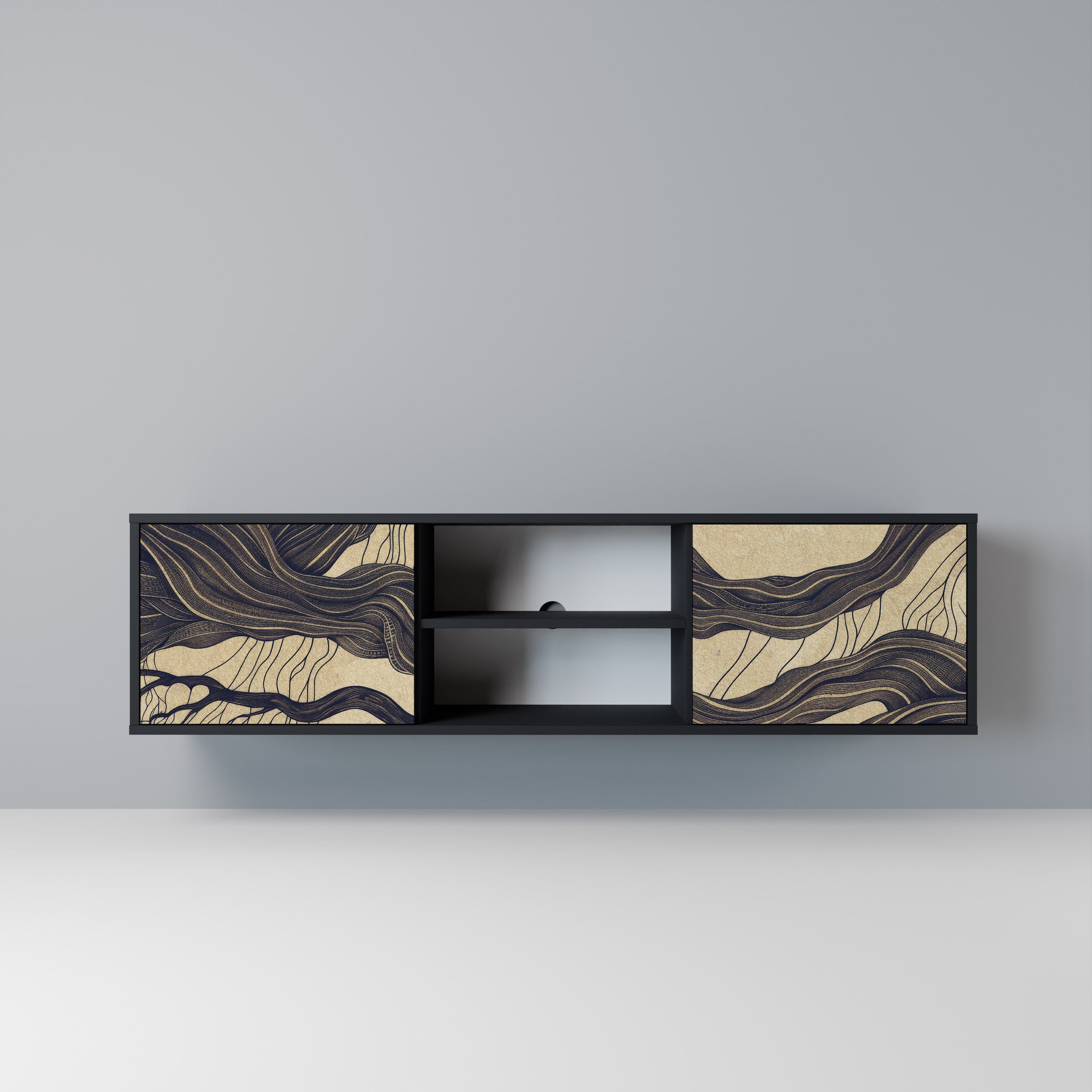 Mueble de TV de 2 puertas UNFIED FRAGMENTS con acabado negro