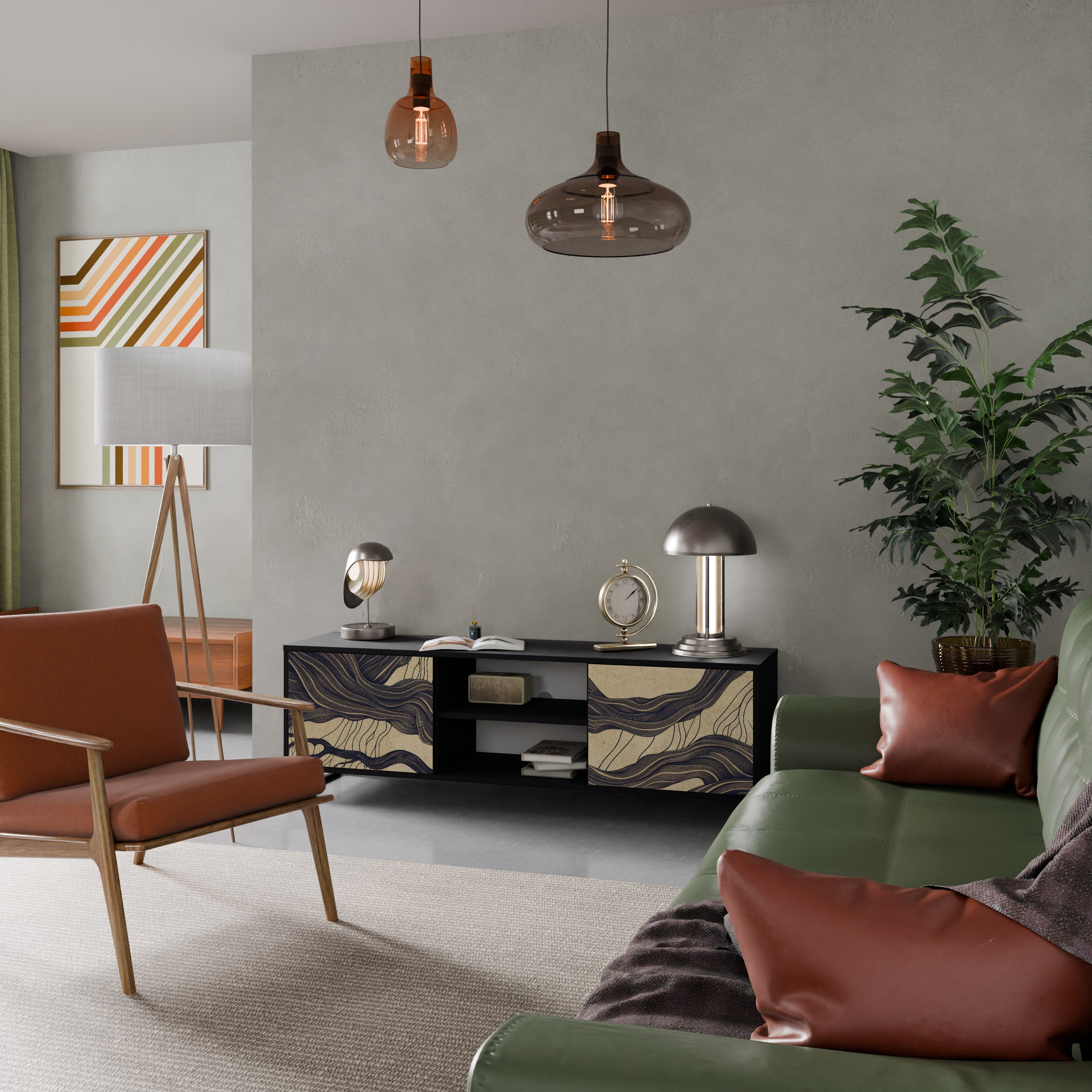 Mueble de TV de 2 puertas UNFIED FRAGMENTS con acabado negro