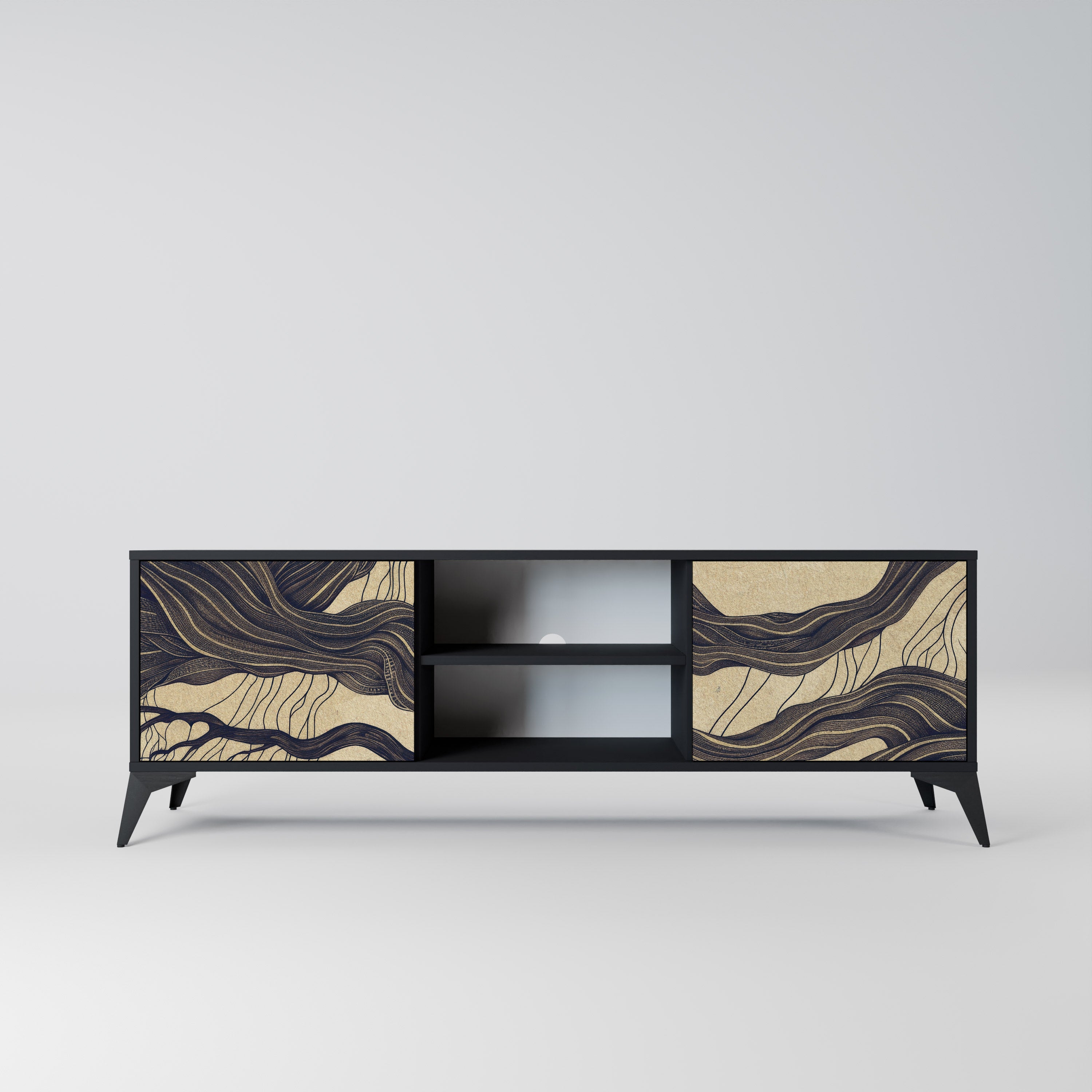 Mueble de TV de 2 puertas UNFIED FRAGMENTS con acabado negro