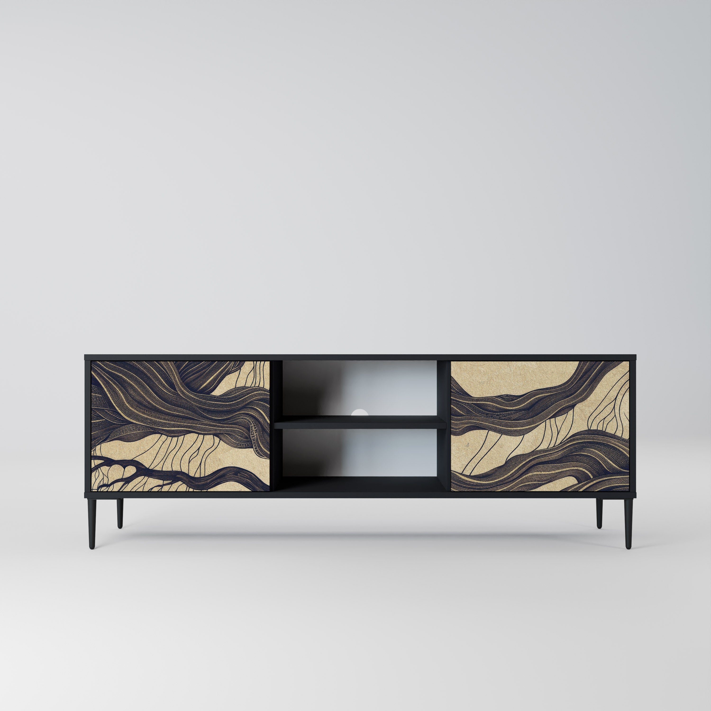 Mueble de TV de 2 puertas UNFIED FRAGMENTS con acabado negro