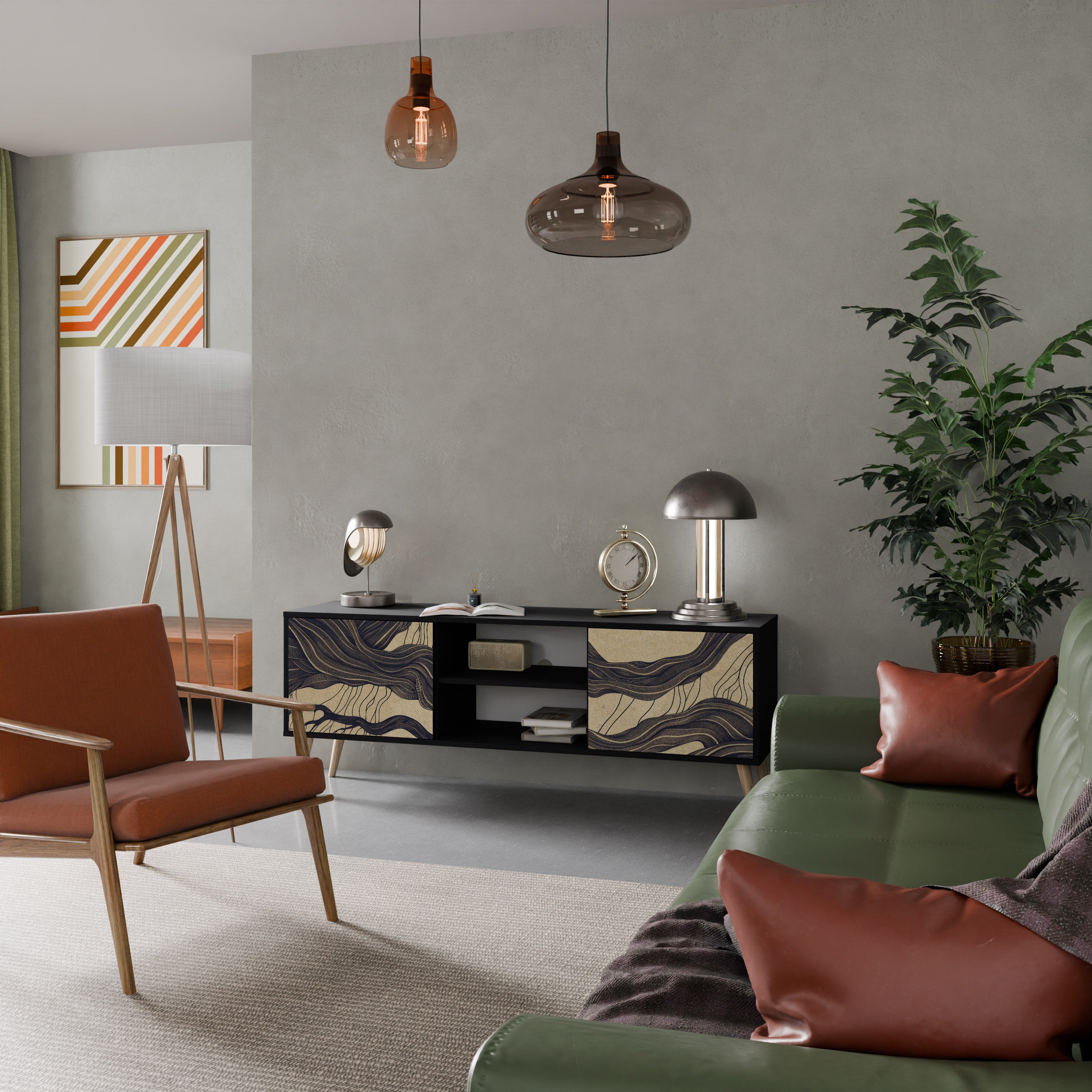 Mueble de TV de 2 puertas UNFIED FRAGMENTS con acabado negro