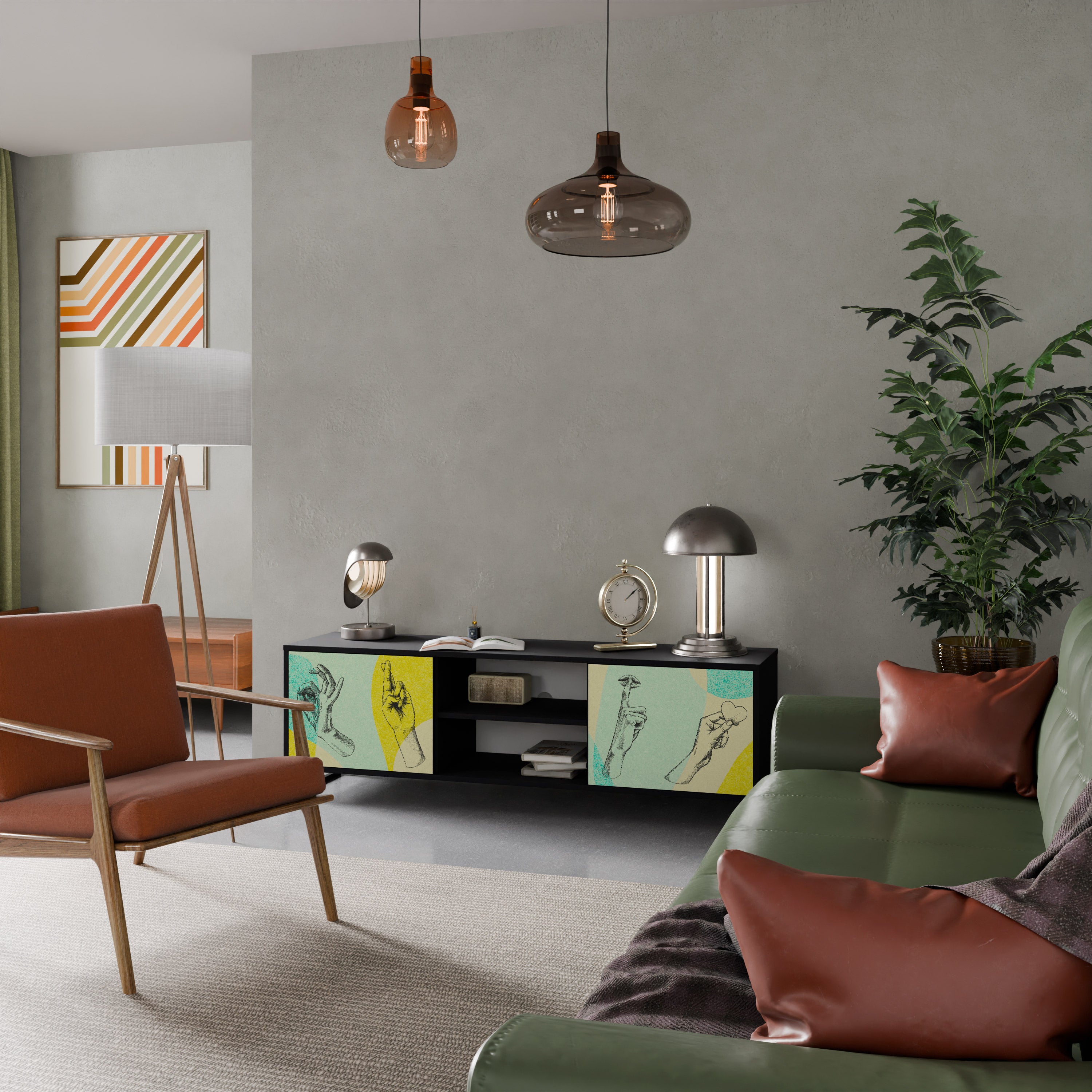 Mueble de TV BODY LANGUAGE de 2 puertas con acabado negro